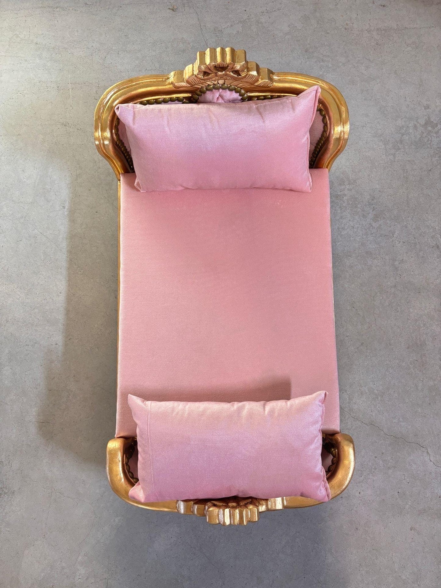 Pet Bed French Louis Baroque Style Handmade Small Dog Bed Cat Bed Velvet Blue Velvet Pink in Gold Finish for Happy Pet Decor