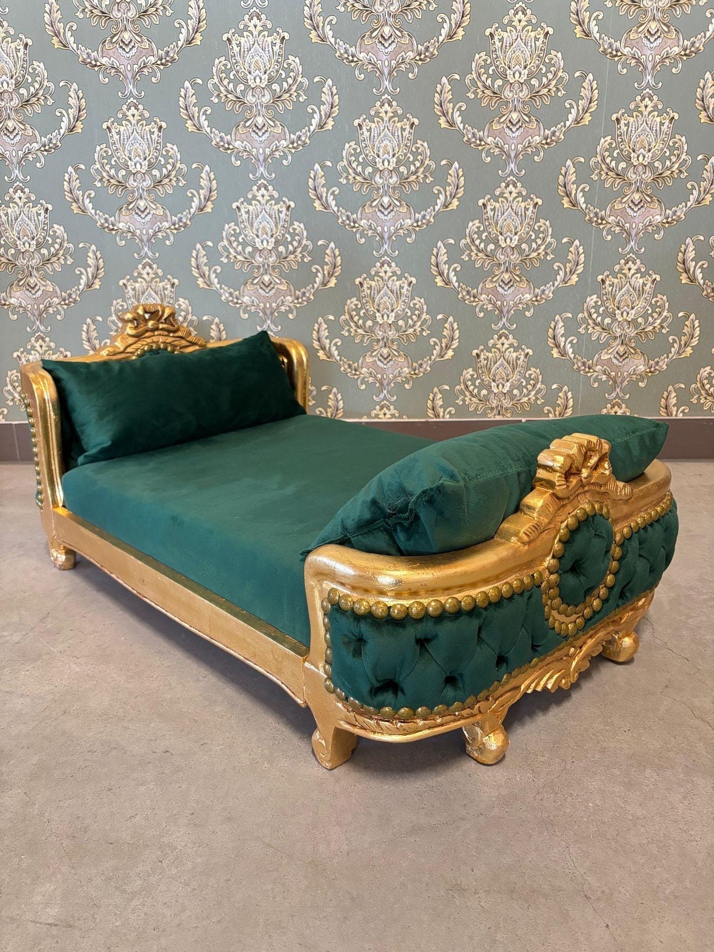 Pet Bed French Louis Baroque Style Handmade Small Dog Bed Cat Bed Velvet Blue Velvet Pink in Gold Finish for Happy Pet Decor