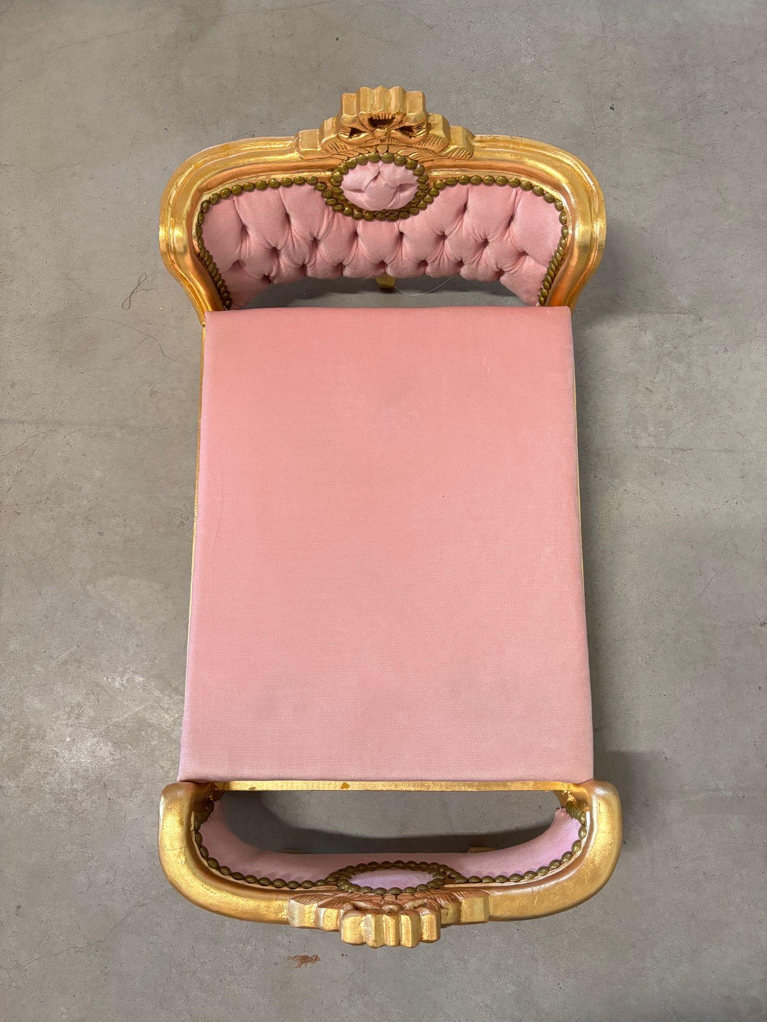 Pet Bed French Louis Baroque Style Handmade Small Dog Bed Cat Bed Velvet Blue Velvet Pink in Gold Finish for Happy Pet Decor