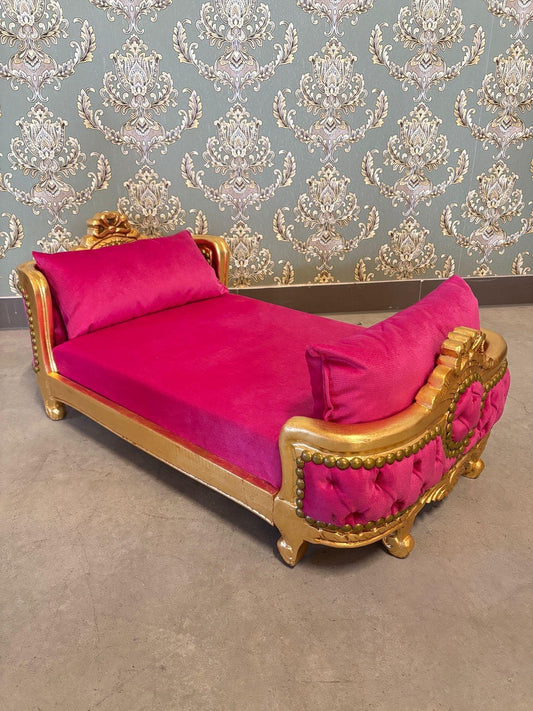 Pet Bed French Louis Baroque Style Handmade Small Dog Bed Velvet Hot Pink Baroque Style Cat Bed Velvet Blue in Gold Finish Home Decor
