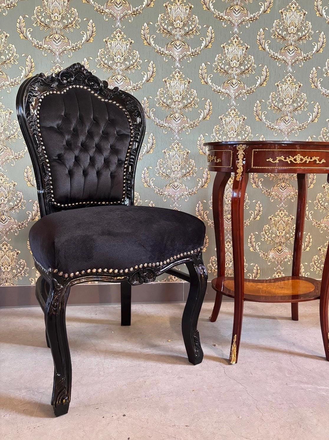 Accent Chair Handmade French Louis XV Style in Black Frame with Beige Colo Velvet Made-To-Order