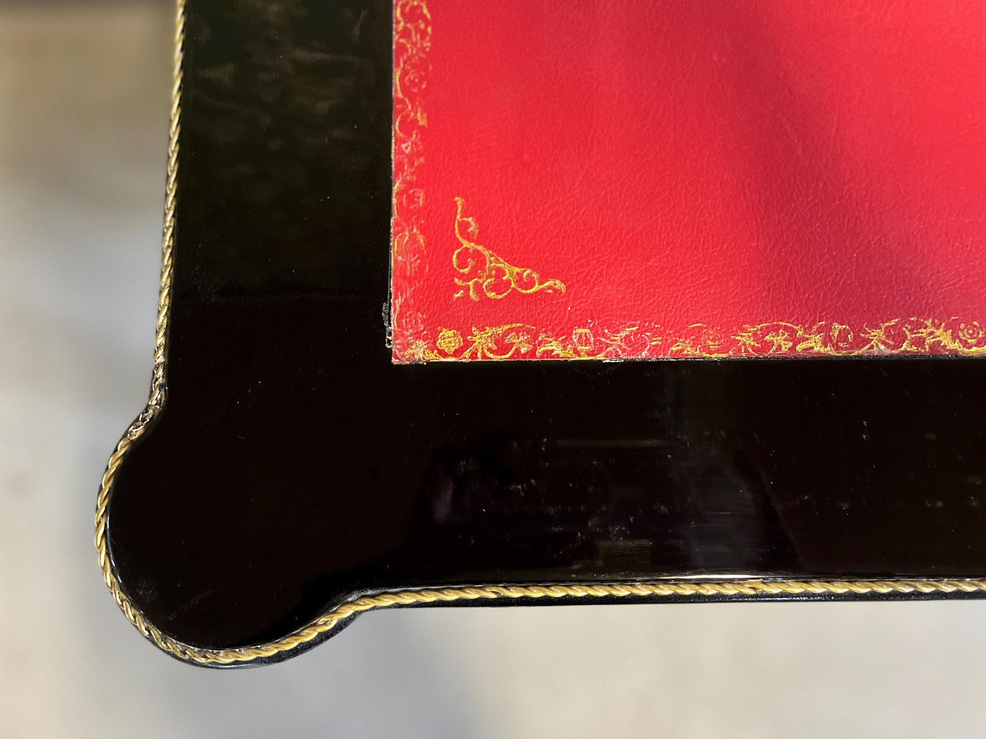 Antique Style Desk in Black & Red Handmade Baroque Writing Table 3 Drawers Italian Style Desk With Brass Ornaments Handles for Home Decor