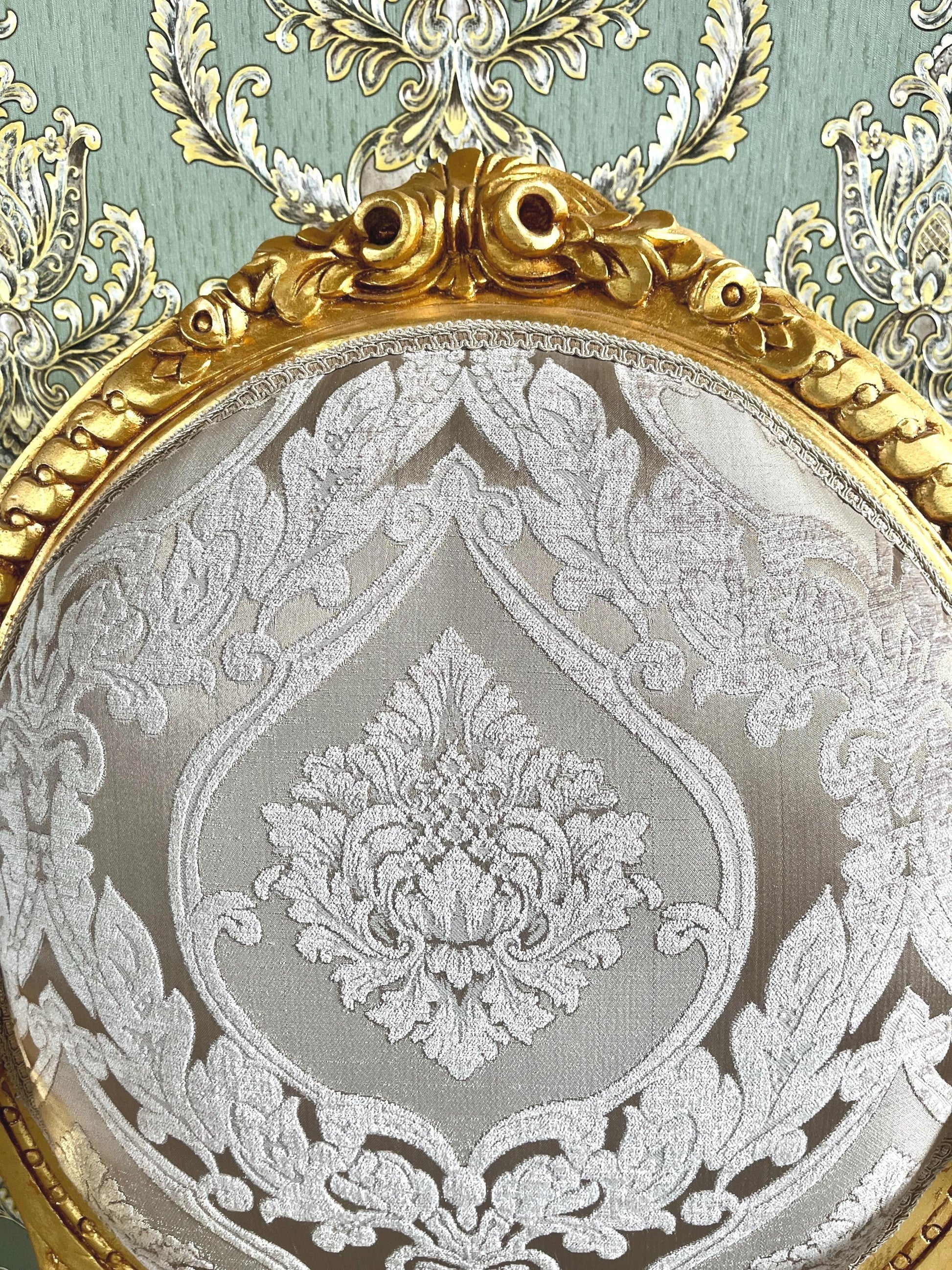 Armchair Antique Rococo Accent Chair Shiny Blue Flower Pattern Fabric Lounge Armchair Royal Baroque Chair in Beige Flower Pattern Home Decor