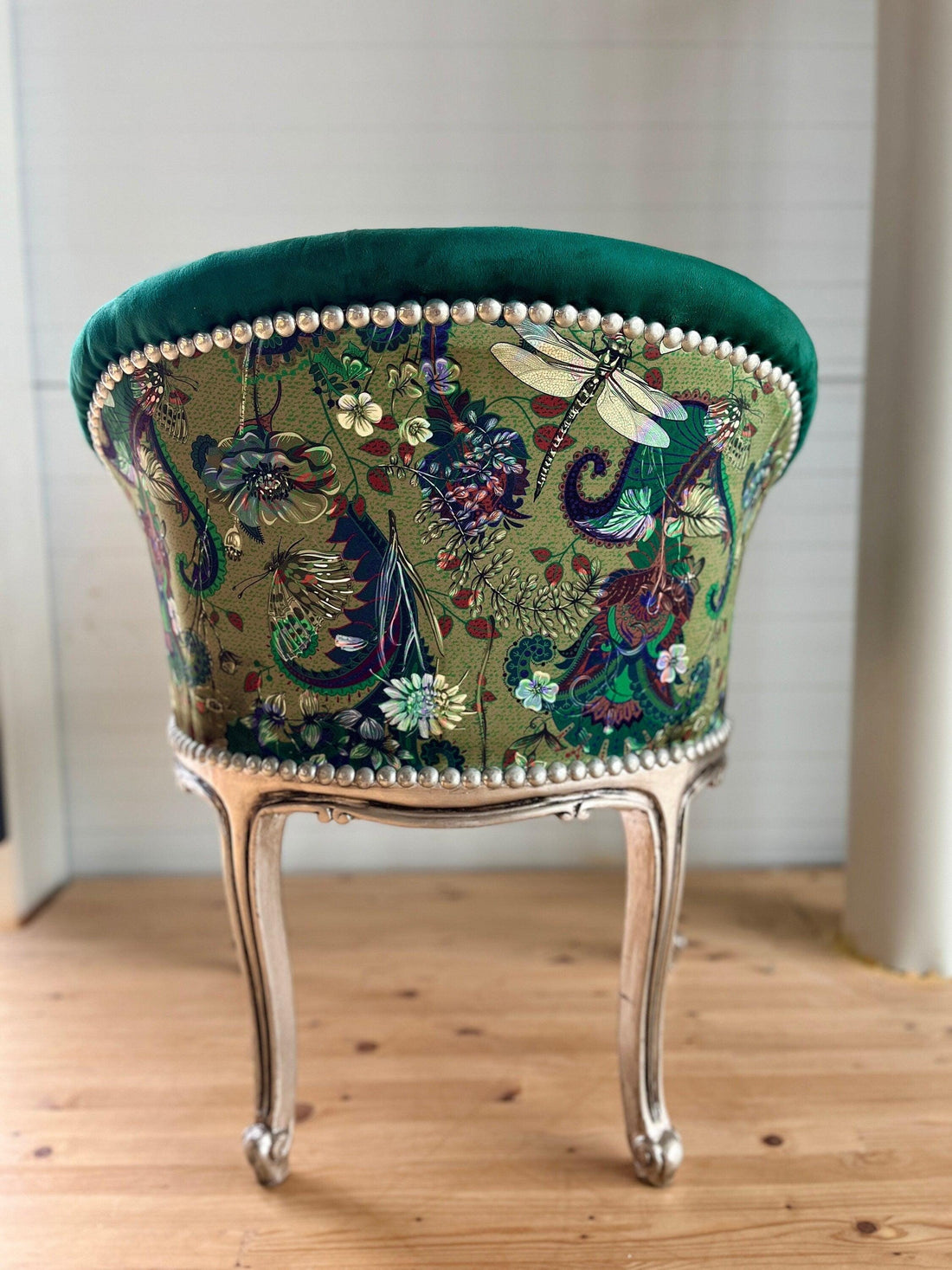 Cocktail Chair Tufted Velvet French Baroque Rococo Style in Animal Jungle Print at Back Bar Chair Velvet Yellow Velvet Green Lounge Chair
