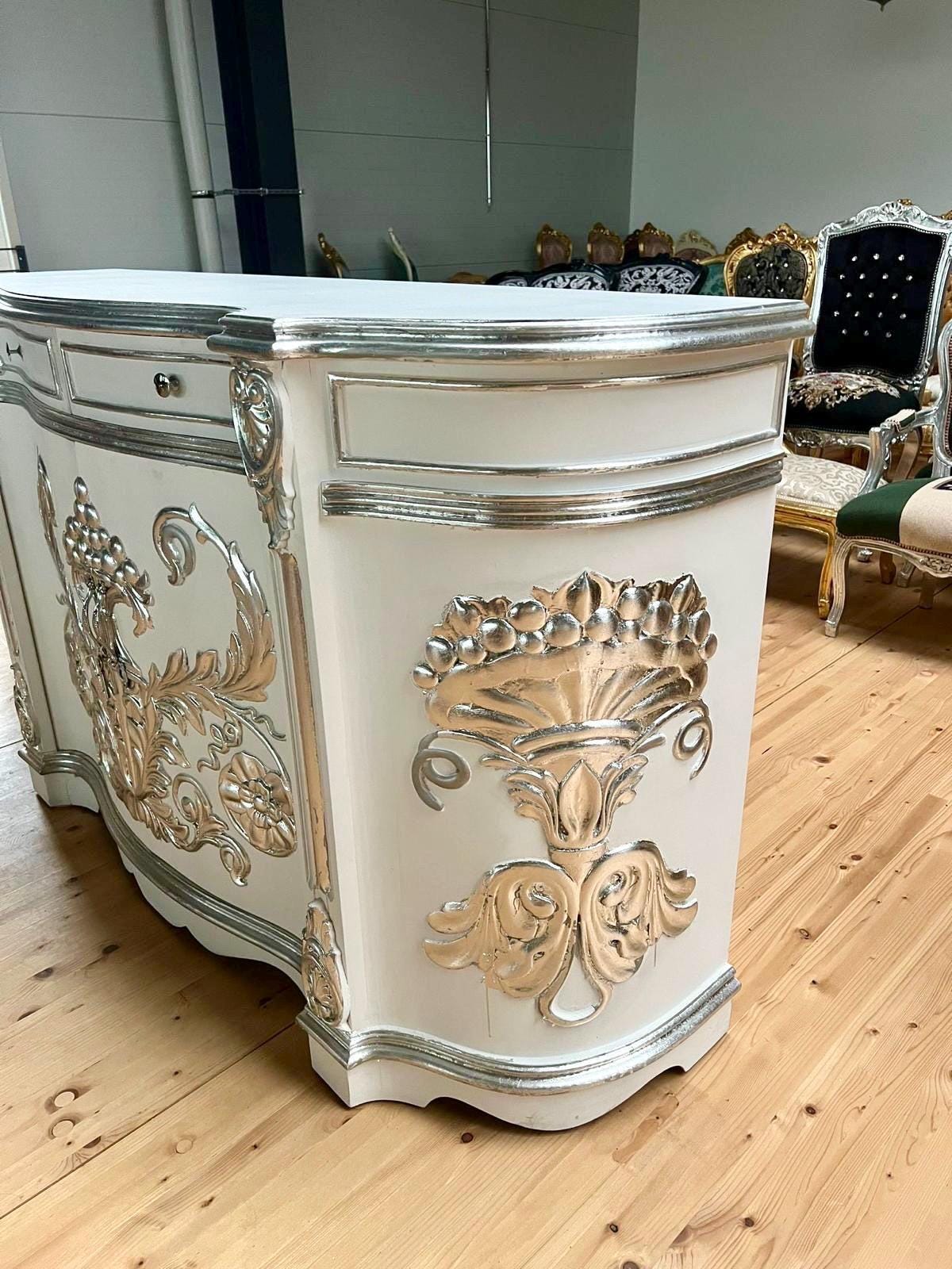 Huge Wooden Cabinet Antique Rococo Style in Black White Royal Luxury Cupboard for Living Room Decor or Commercial Display