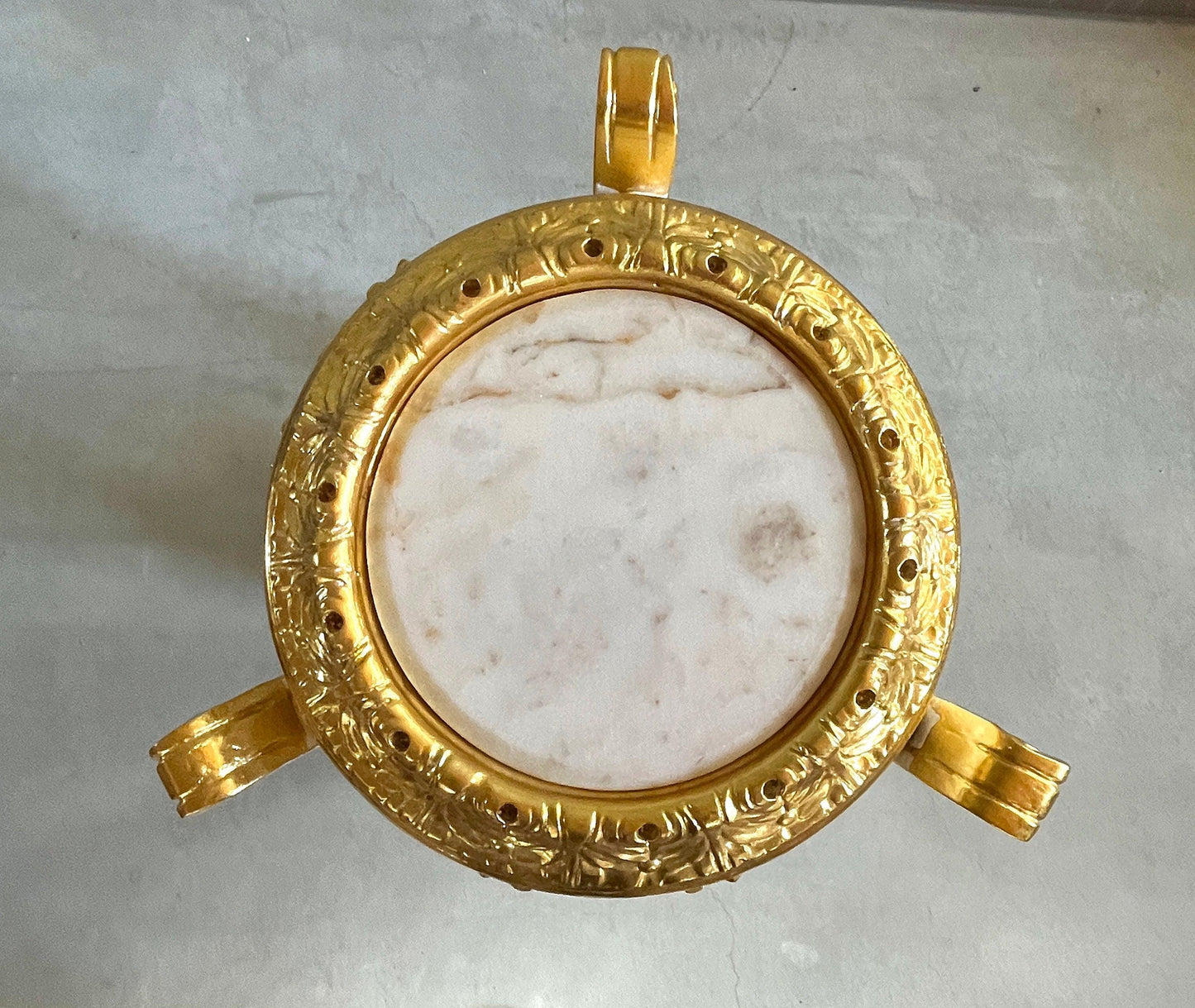 Deluxe Column French Baroque Style with Marble Slab Top Royal Home Decor Column in Gold Finish and Beige Marble