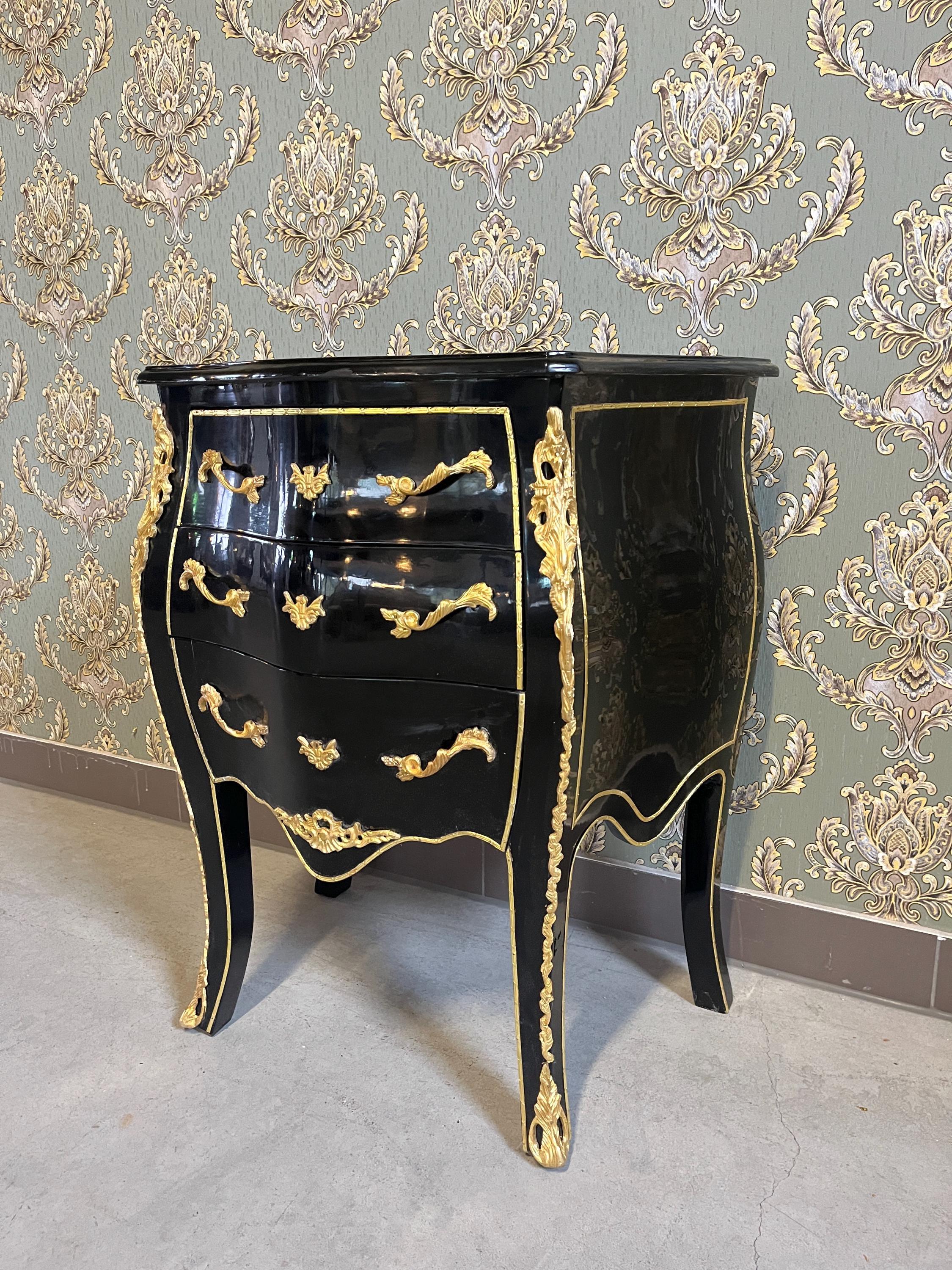 Black Night Stands French Baroque Style Chest of Drawers in Handmade Bedside Table Retro Baroque Rococo Style for bedroom for New Home Decor