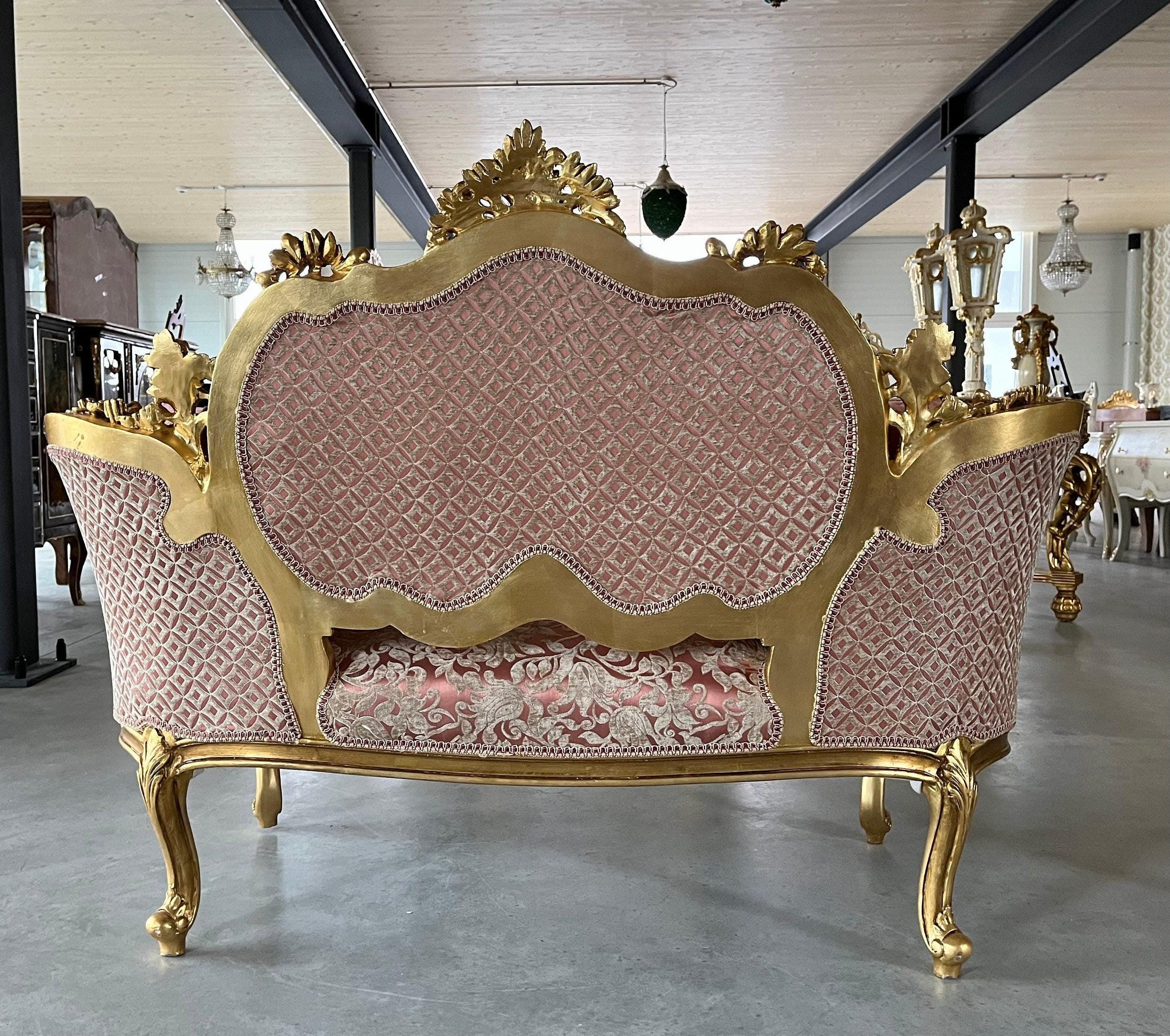 Love Seat French Louis Style Couch Royal Baroque Bench for Home Decor Italian Baroque Style Sofa in Pink Velvet Damask for Loung Room Decor