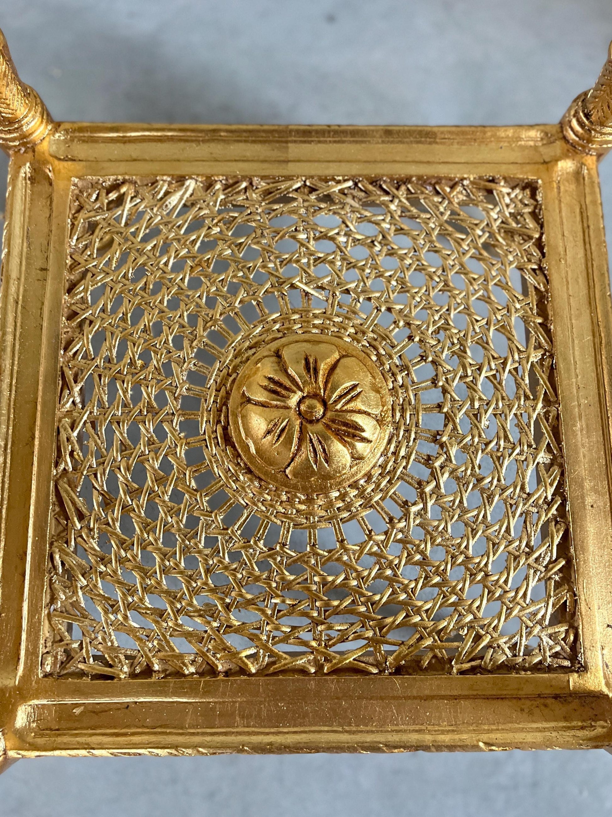 Square Side Table Marble Top Retro French Style End Table Gold Finish Barqoue Rococo Style in Greenish Marble or White Frame in Black Marble