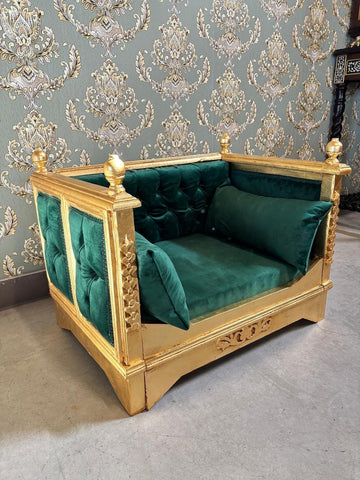 Pet Sofa Green Velvet French Baroque Style Cute Dog Couch Handmade in Hot Pink Velvet Gold Finish for Small Pet for Pet Lover