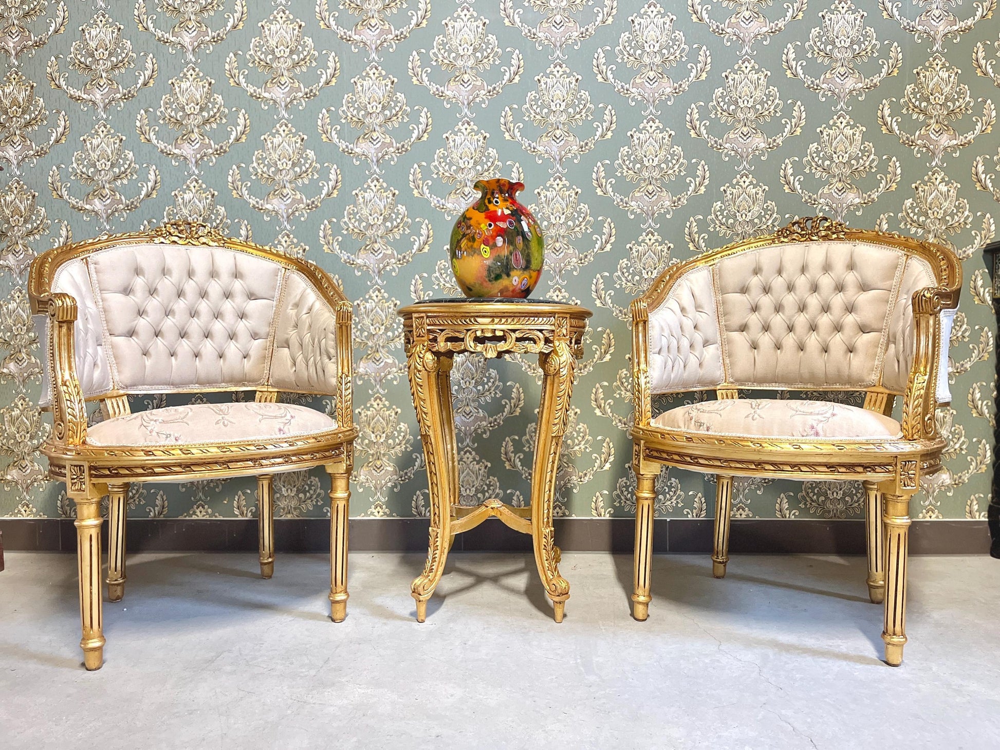 Deluxe Armchair Table Set, French Antique Style Chair Set, Retro Baroque Chair & Table Set, Lounge Room Chair Set, Home Decor Chair Handmade