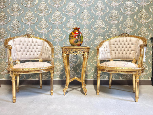 Deluxe Armchair Table Set, French Antique Style Chair Set, Retro Baroque Chair & Table Set, Lounge Room Chair Set, Home Decor Chair Handmade