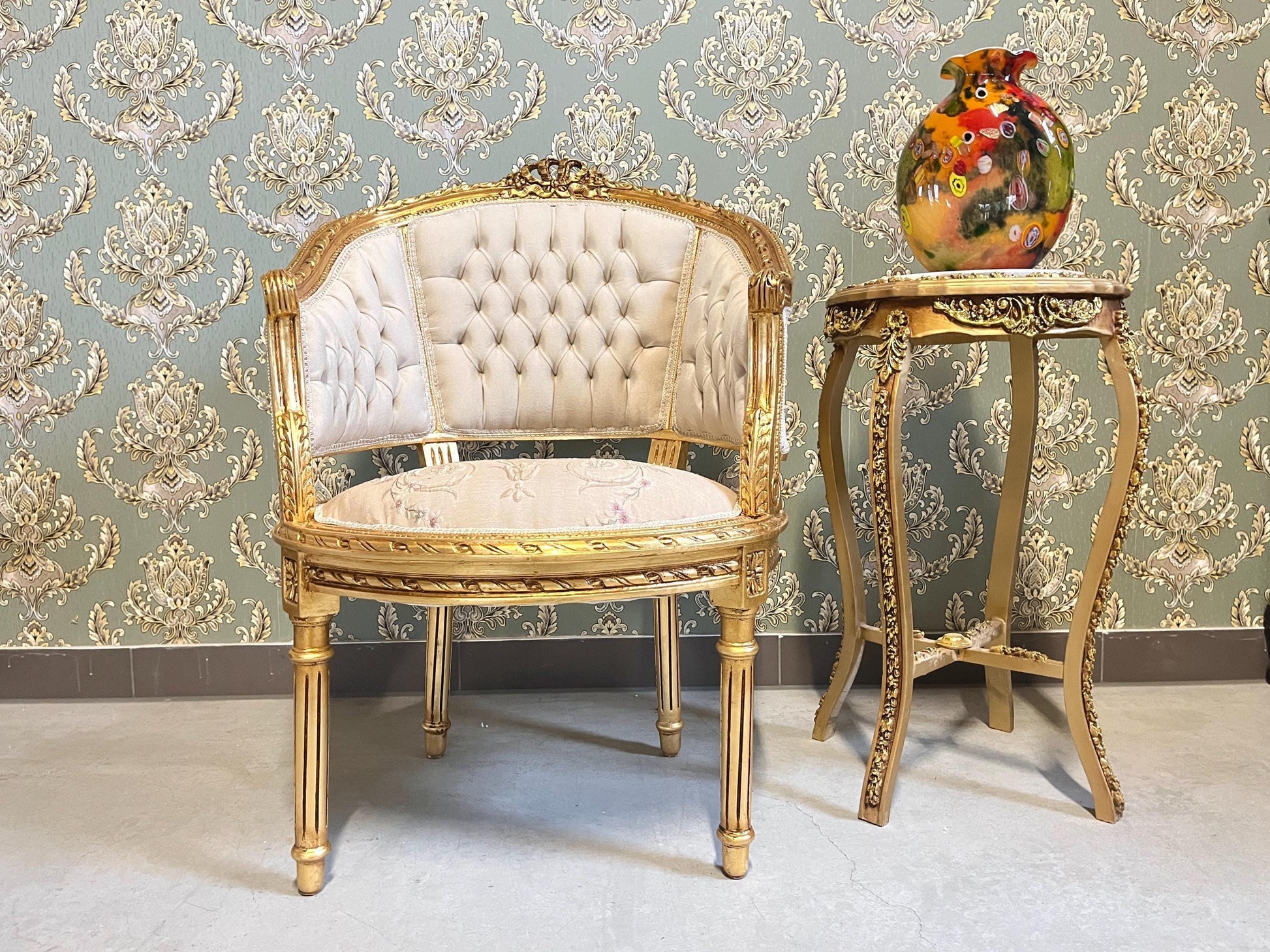 Deluxe Armchair Table Set, French Antique Style Chair Set, Retro Baroque Chair & Table Set, Lounge Room Chair Set, Home Decor Chair Handmade