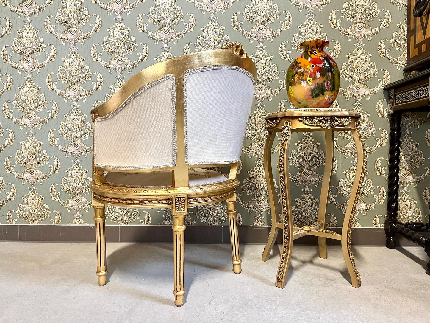 Deluxe Armchair Table Set, French Antique Style Chair Set, Retro Baroque Chair & Table Set, Lounge Room Chair Set, Home Decor Chair Handmade