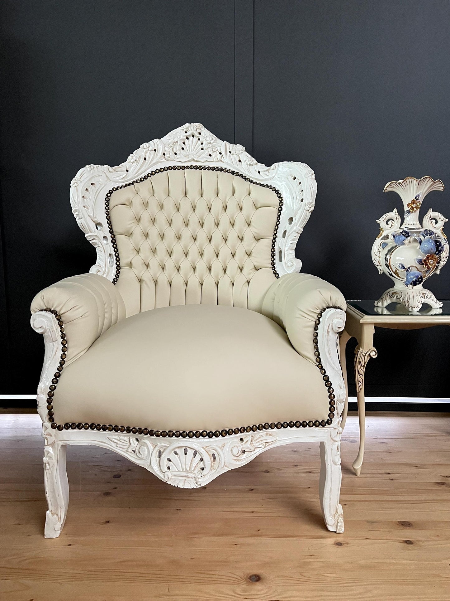 Accent Armchair French Louis XV Style in Beige Color Retro Baroque Style Chair for Living Room Handmade Armchair Home Decor