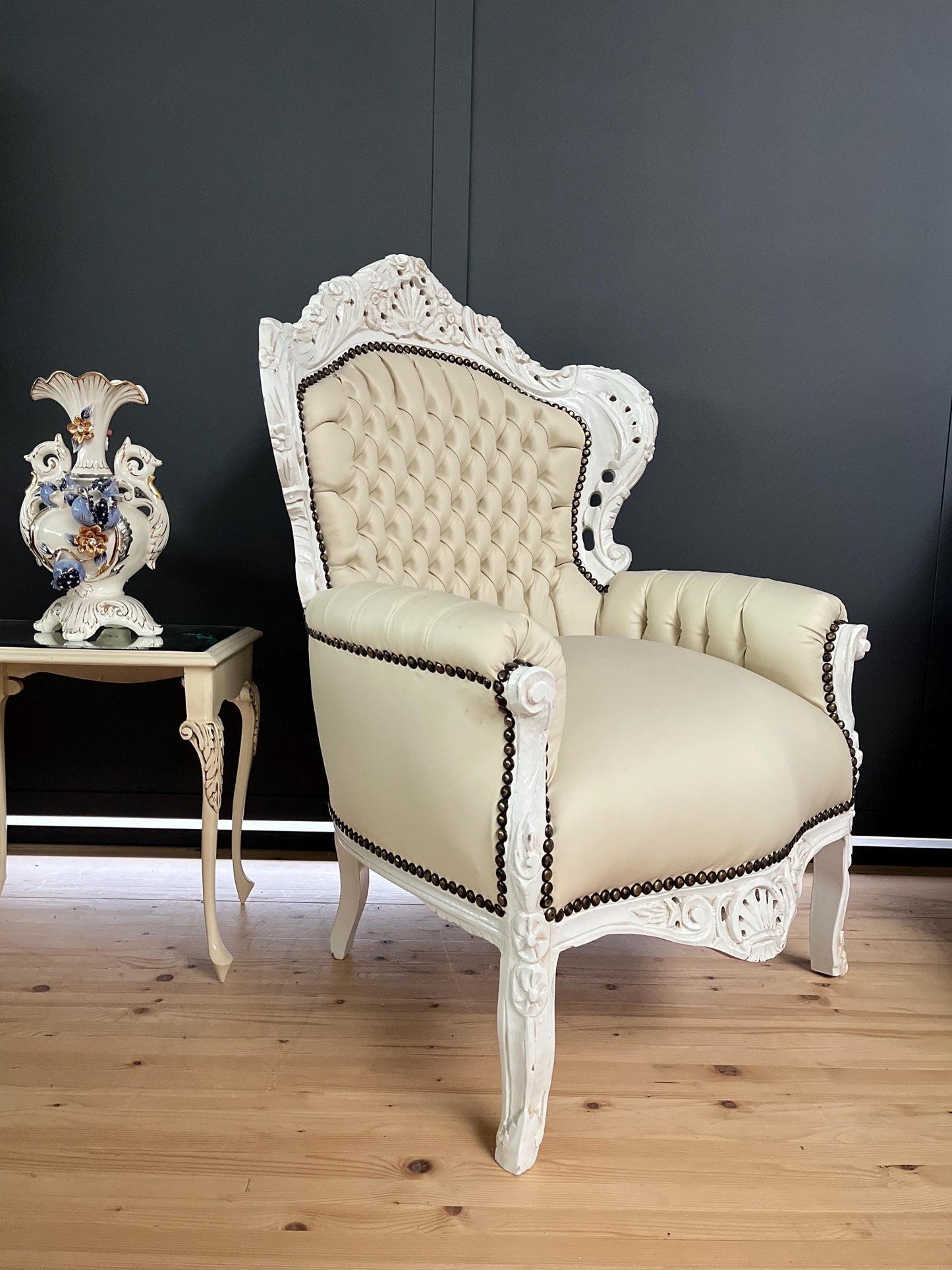Accent Armchair French Louis XV Style in Beige Color Retro Baroque Style Chair for Living Room Handmade Armchair Home Decor