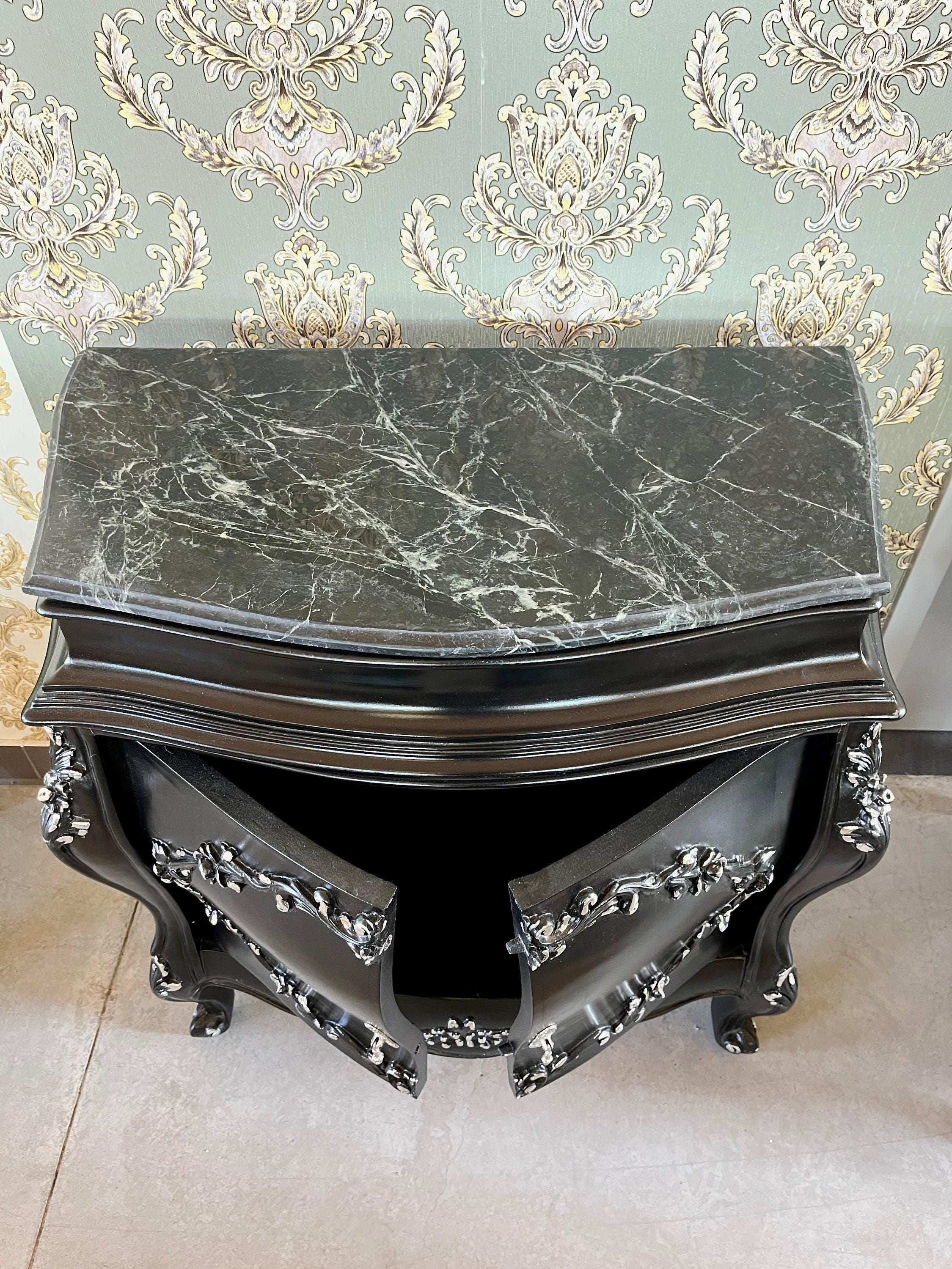 Cabinet Marble Top Home Decor Baroque Style Cabinet Marble Top French Style Cabinet in Black Color Small Cabinet Green Color Marble Top
