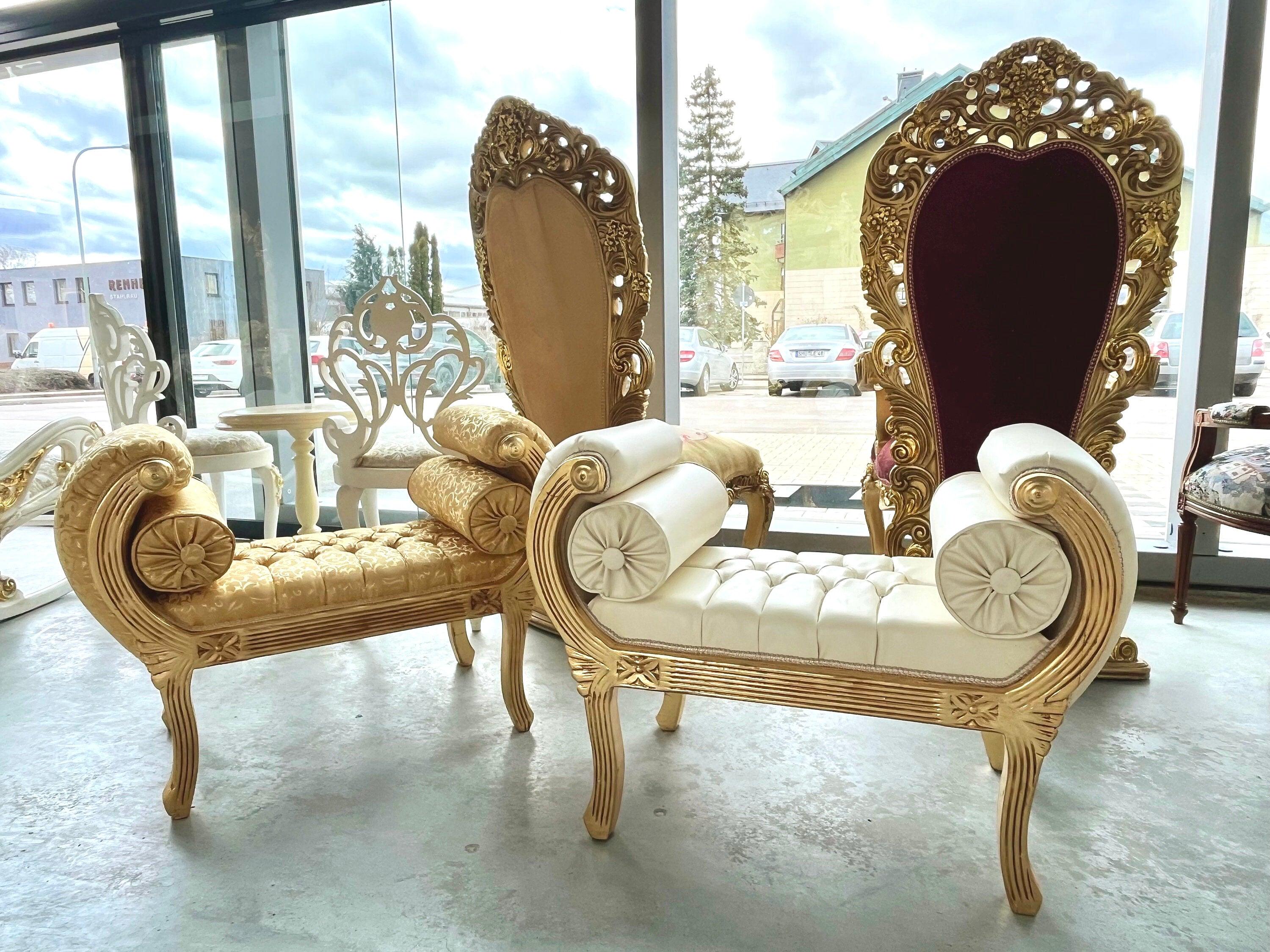Ottoman French Louis Antique Style in Gold Hocker Retro Baroque Rococo Style in Gold Colour Ottoman for Home Decor