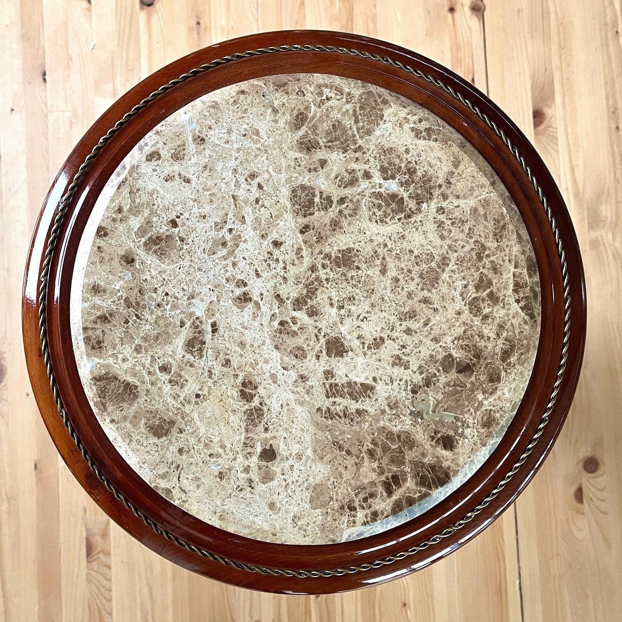Small Side Table Marble Top Retro Baroque Style Tea Table Café Table Antique Style Wooden Table with Marble Top for Home Decor