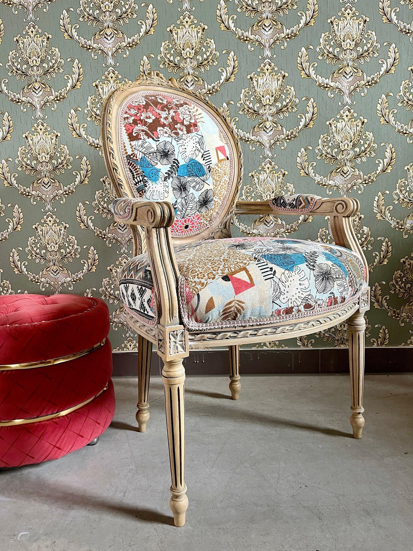 Sessel Französischer Barockstil Esszimmerstuhl Akzentstuhl/Armchair French Baroque Style Dining Chair Accent Chair- Summer Flower Series 1