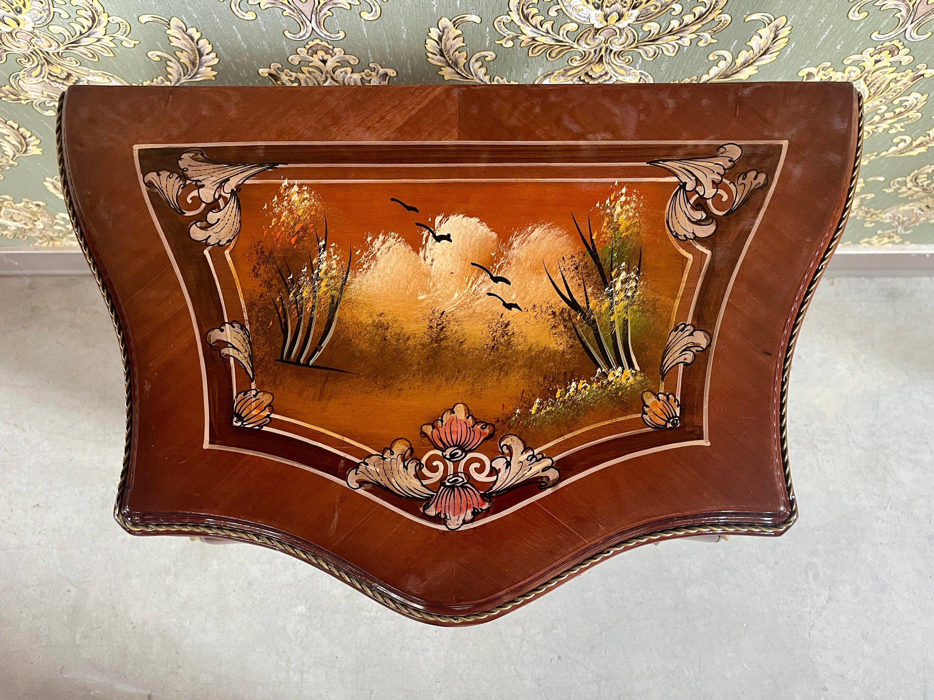 Chest of Drawer Set French Baroque Style Dresser & Night Stand Set Oil Paintings at Top Nostalgic Style Cabinet for Bedroom Decor