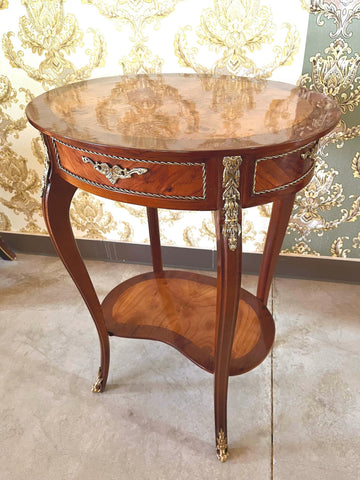 Side Table French Antique Style Wooden Brown Oval Shape Table Retro Baroque Style for Home Decor