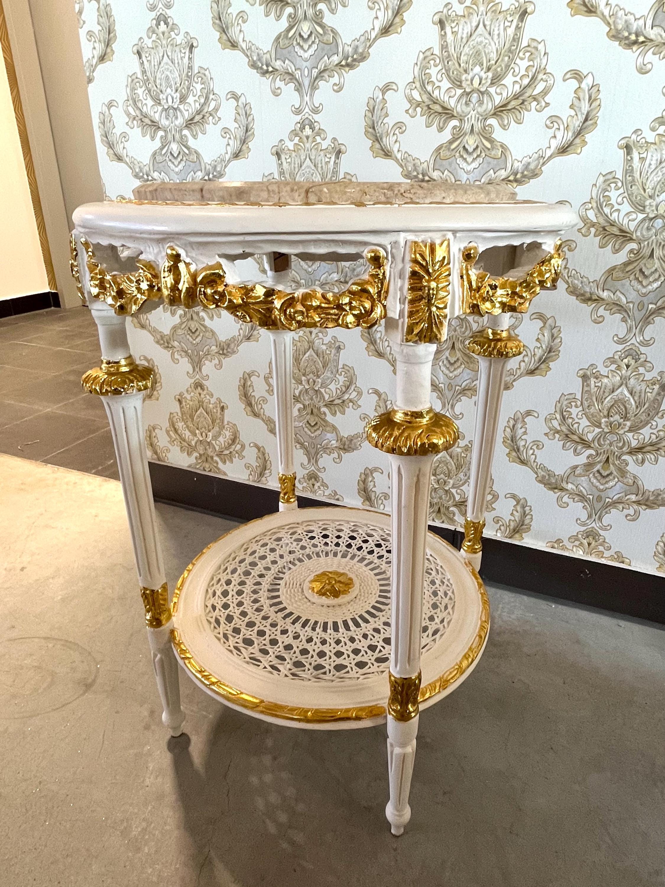 Side Table French Baroque Style with Marble Top Side Table Antique Style Silver Finish Home Decor Side Table