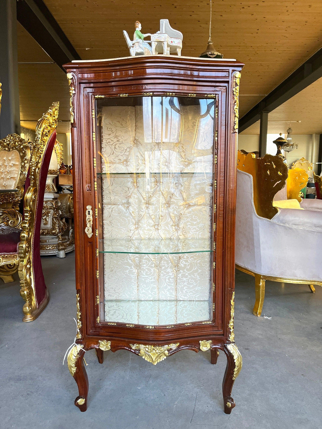 Display Cabinet French Louis Style Glass Wooden Showcase Retro Baroque Style for Home Decoration
