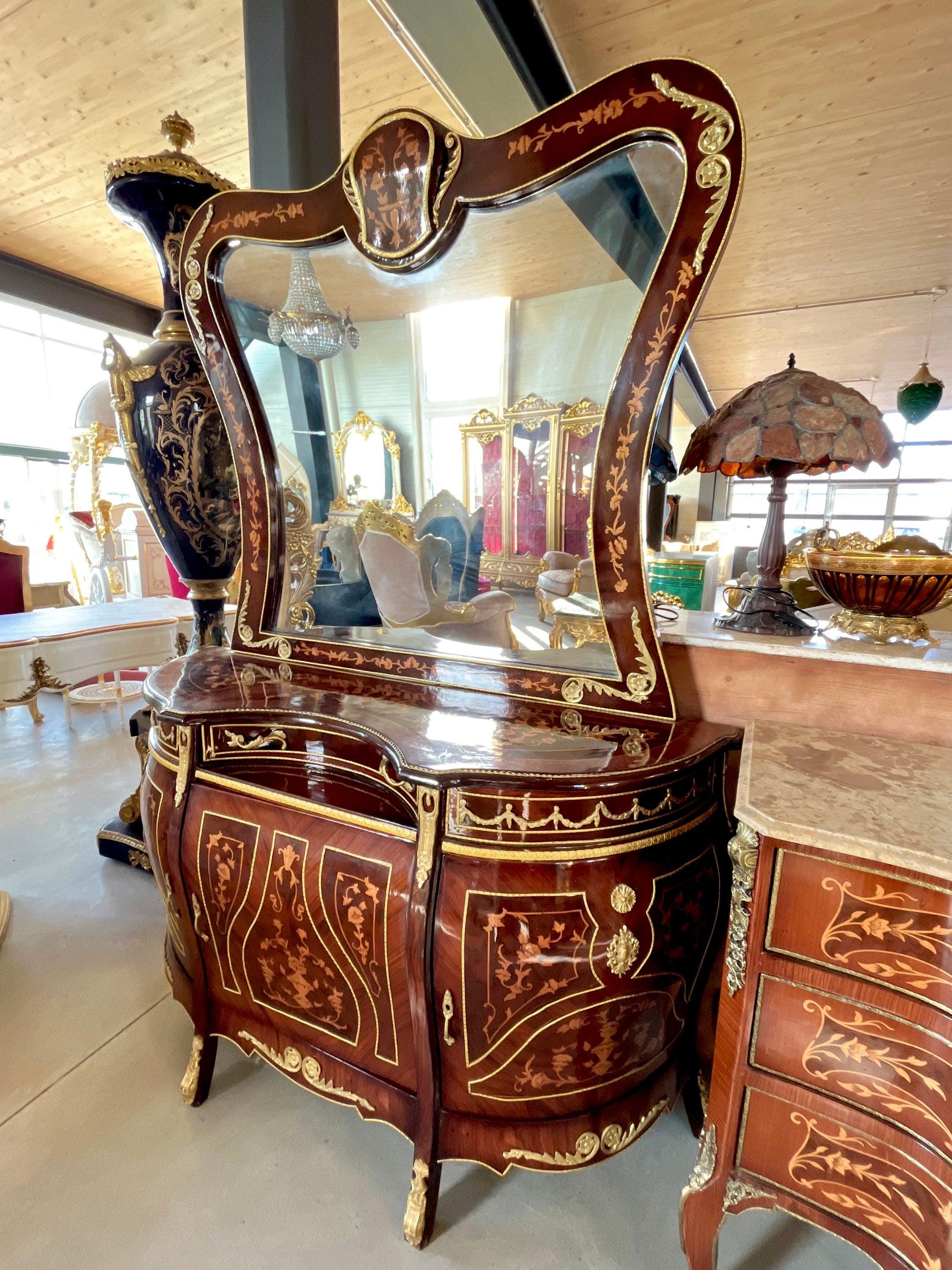 Mirror Cabinet Console in Nostalgic Antique Style Wooden Cabinet Console in Retro Baroque Style Cured Shape