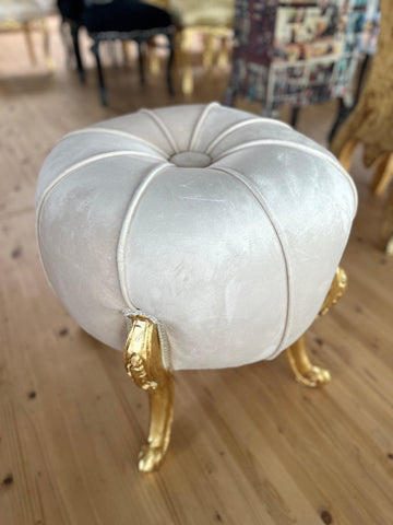 Foot Stool in Fabric Ivory Ottoman French Baroque Style Ottoman for Sofa Foot Stool Beige Color- Tall