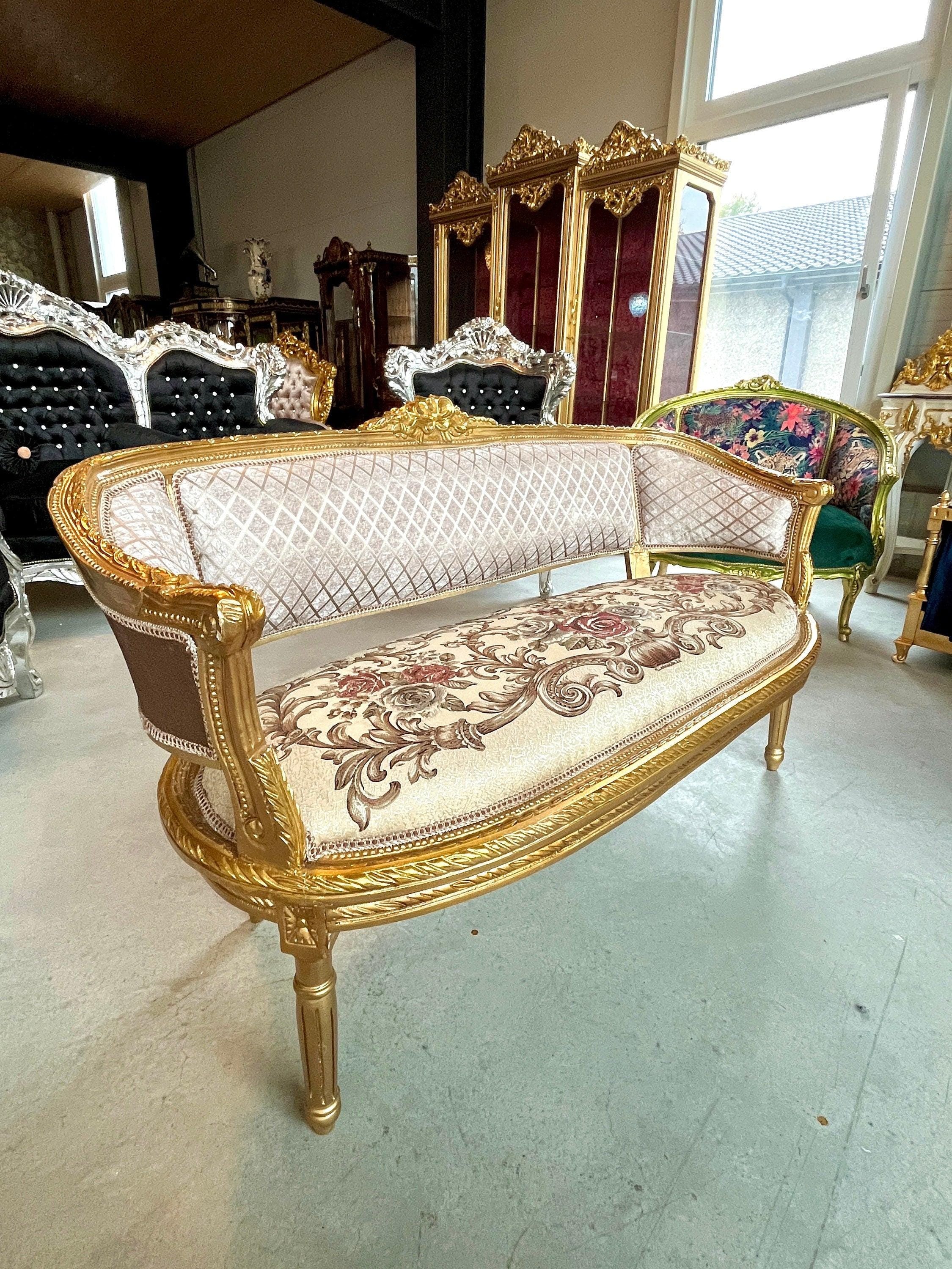 Sofa Set French Antique Style in Khaki Colour Lounge Sofa Retro Baroque Style for Home Decor Lounge Sofa Set in Gold Finish