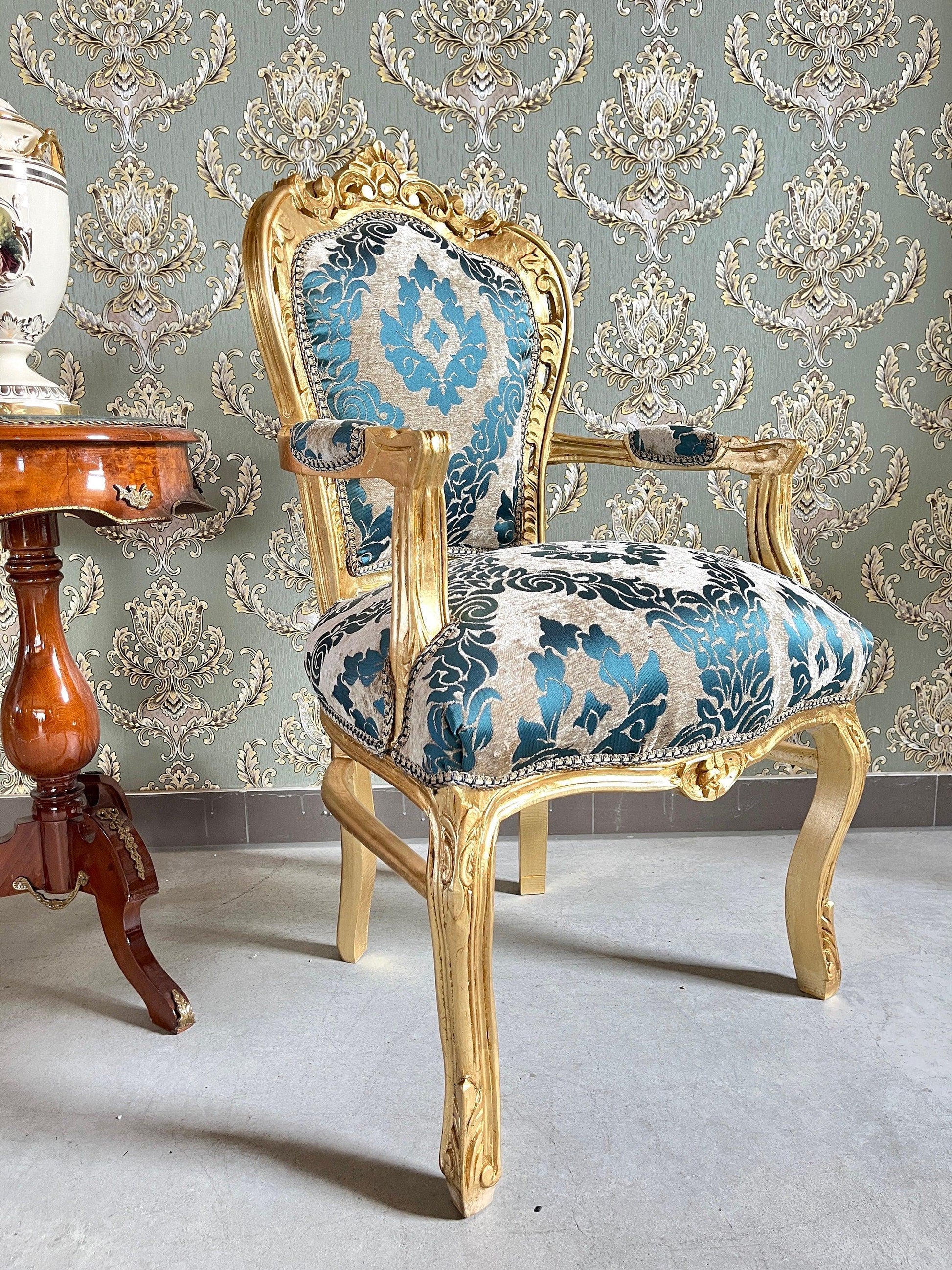 Armchair French Louis Style Accent Chair Baroque Rococo Antique Style in Pink or Turquoise Floral Pattern for Home Decor for Lodge Lobby