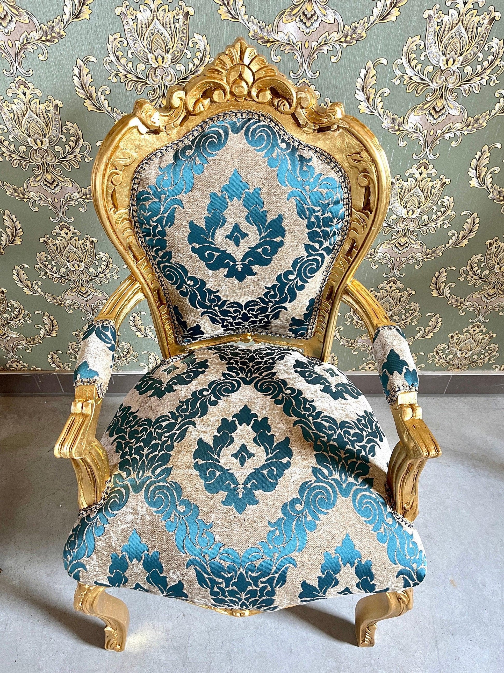 Armchair French Louis Style Accent Chair Baroque Rococo Antique Style in Pink or Turquoise Floral Pattern for Home Decor for Lodge Lobby