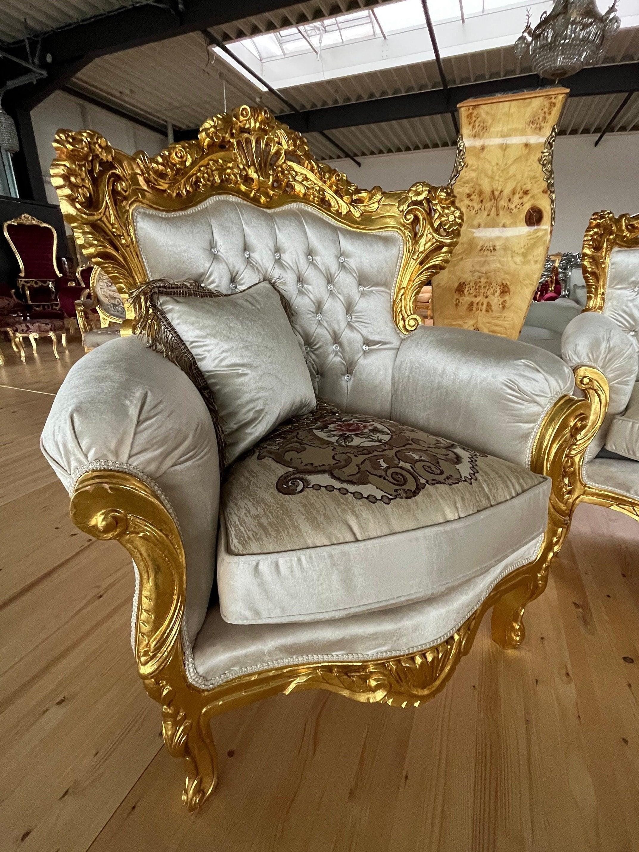 Sofa Set French Louis XV Style Settee Marble Slab Top Caffè Table Retro Baroque Style Sofa Set in Bright Ivory Velvet for Home Decor