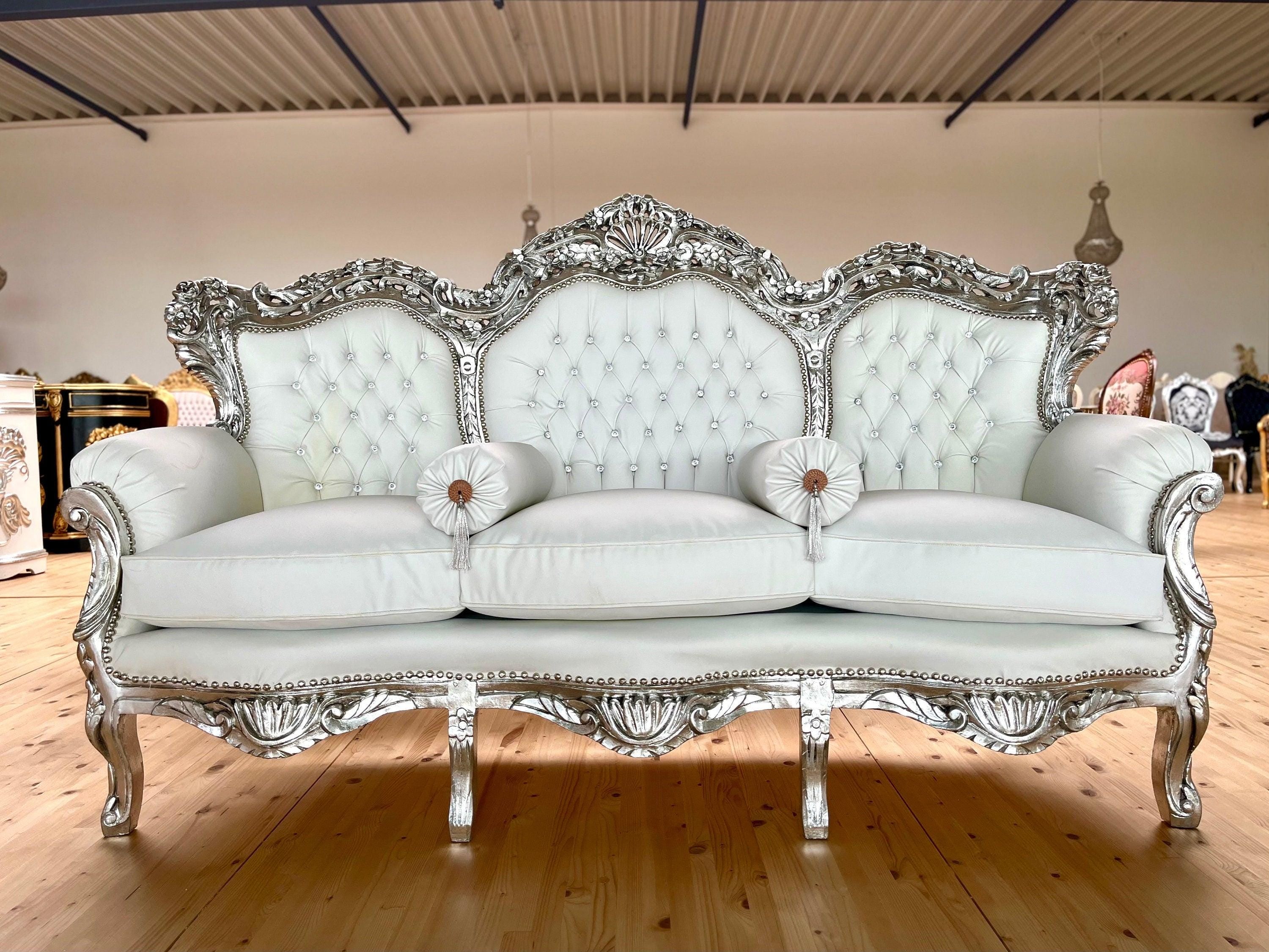 Sofa Set French Louis Style in White Color Settee Baroque Rococo Style Sofa Set in Silver Finish for Wedding Party Event