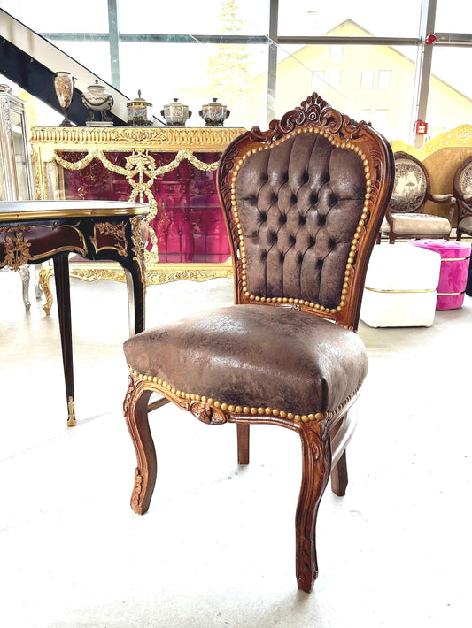 Accent Chair Brown Color Leather Like French Baroque Rococo Style Chair Antique Style Reproduction Dining Chair Real Wood Brown Color