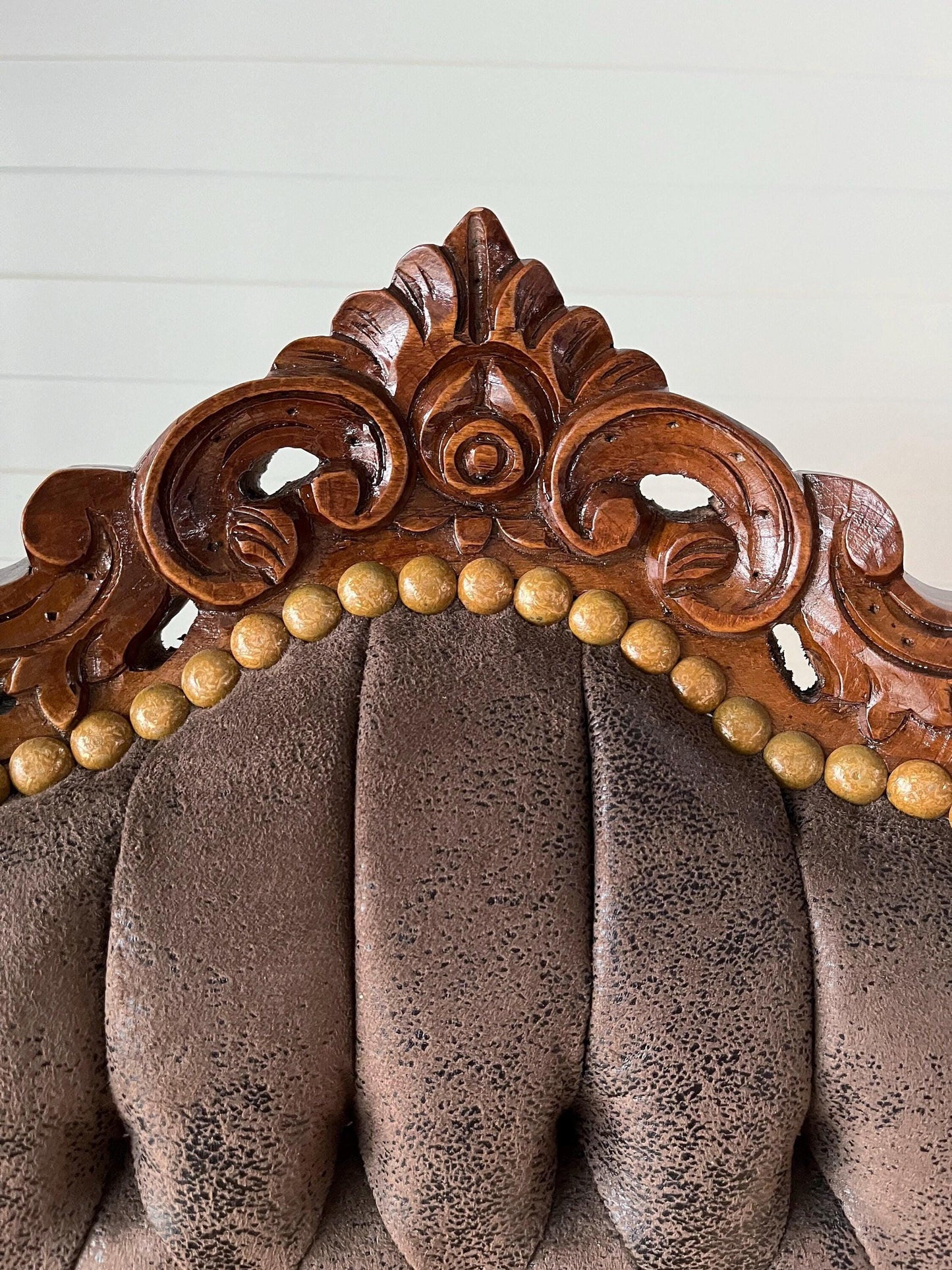 Accent Chair Brown Color Leather Like French Baroque Rococo Style Chair Antique Style Reproduction Dining Chair Real Wood Brown Color