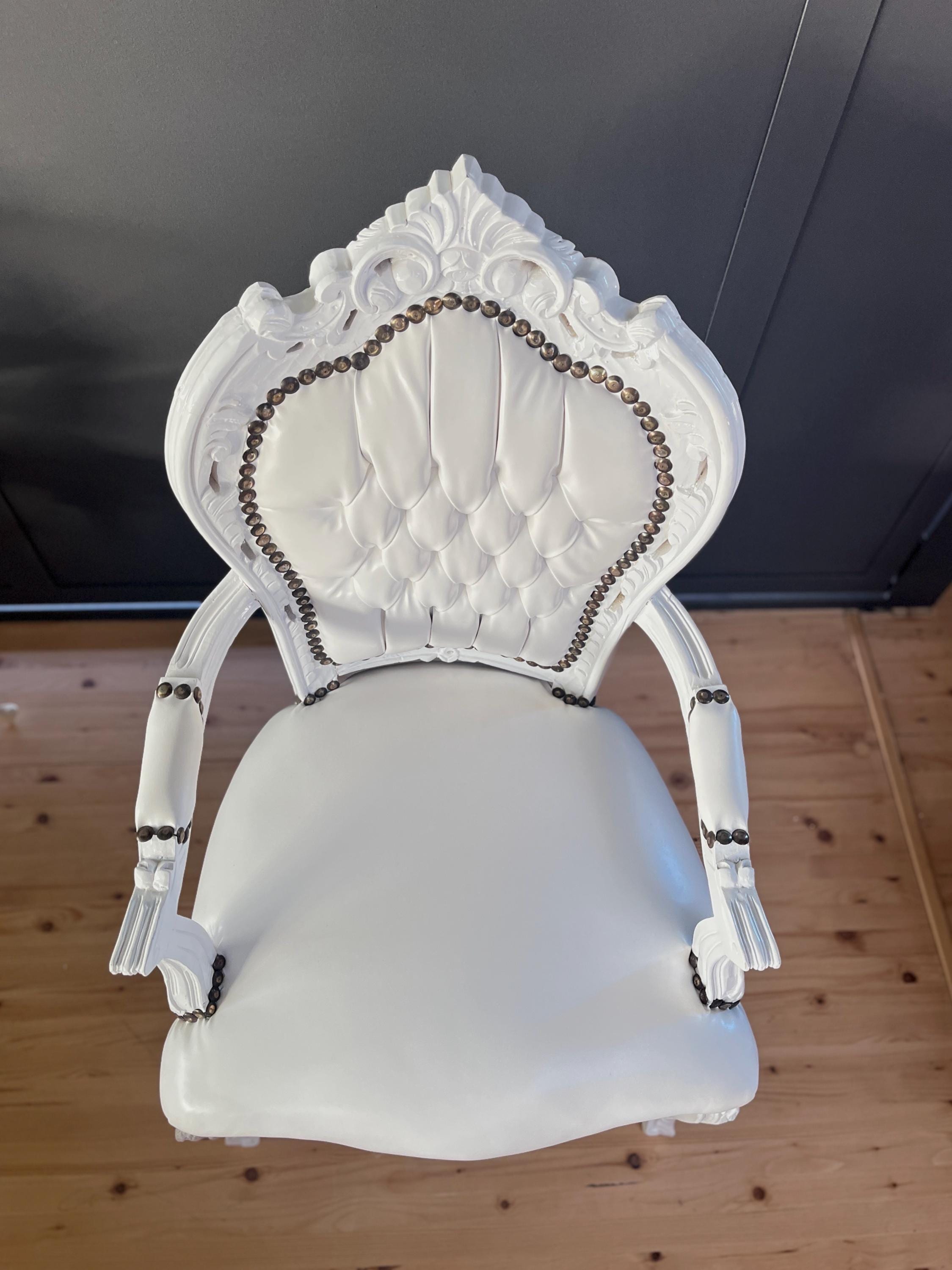 Armchair French Baroque Rococo Handcrafted Style in White for Wedding or Special events!