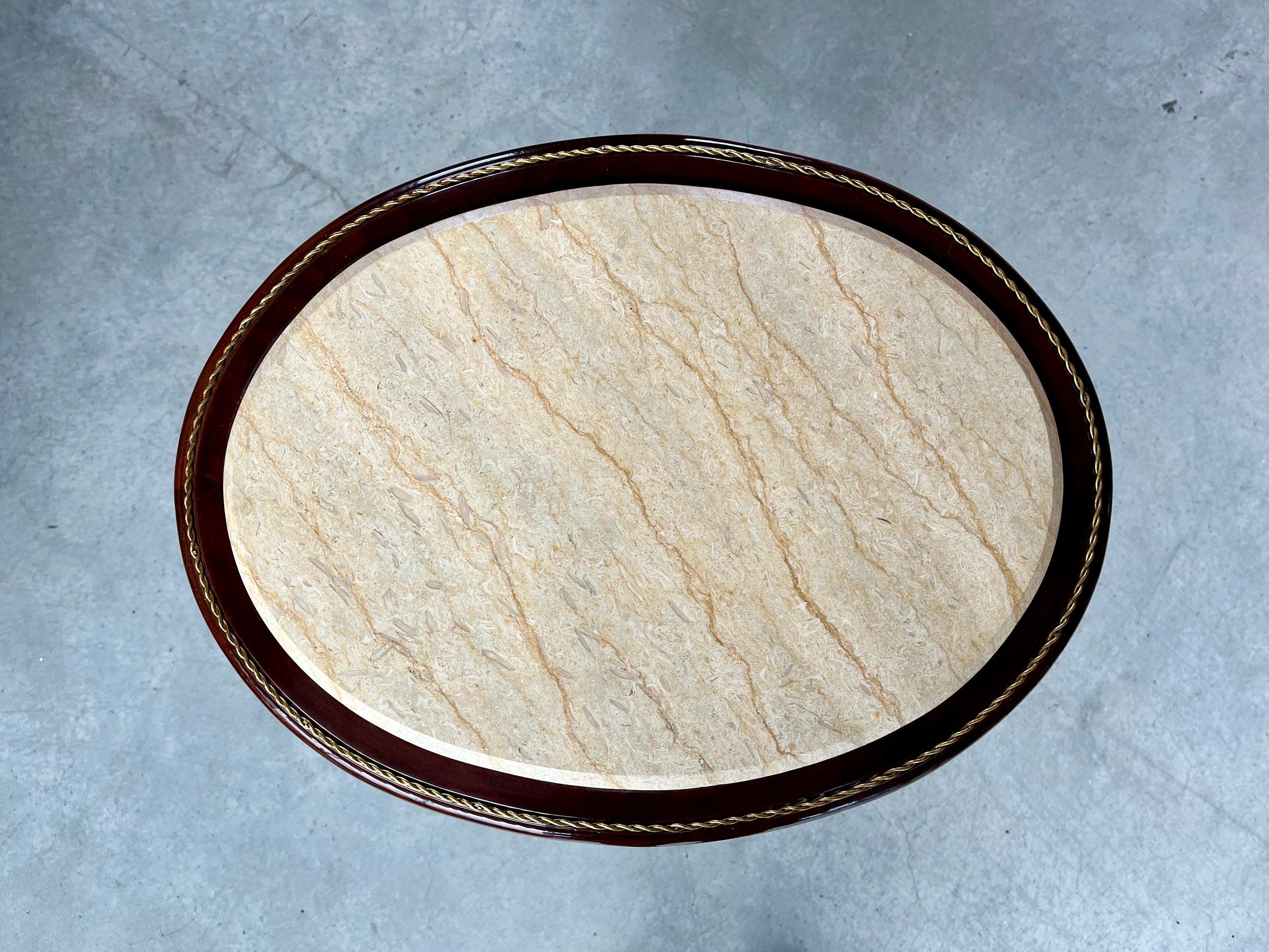 Oval Marble Top Table, Side Table Marble Top, French Louis Baroque Style Wooden Tea Table Beige Color Marble Top Side Table