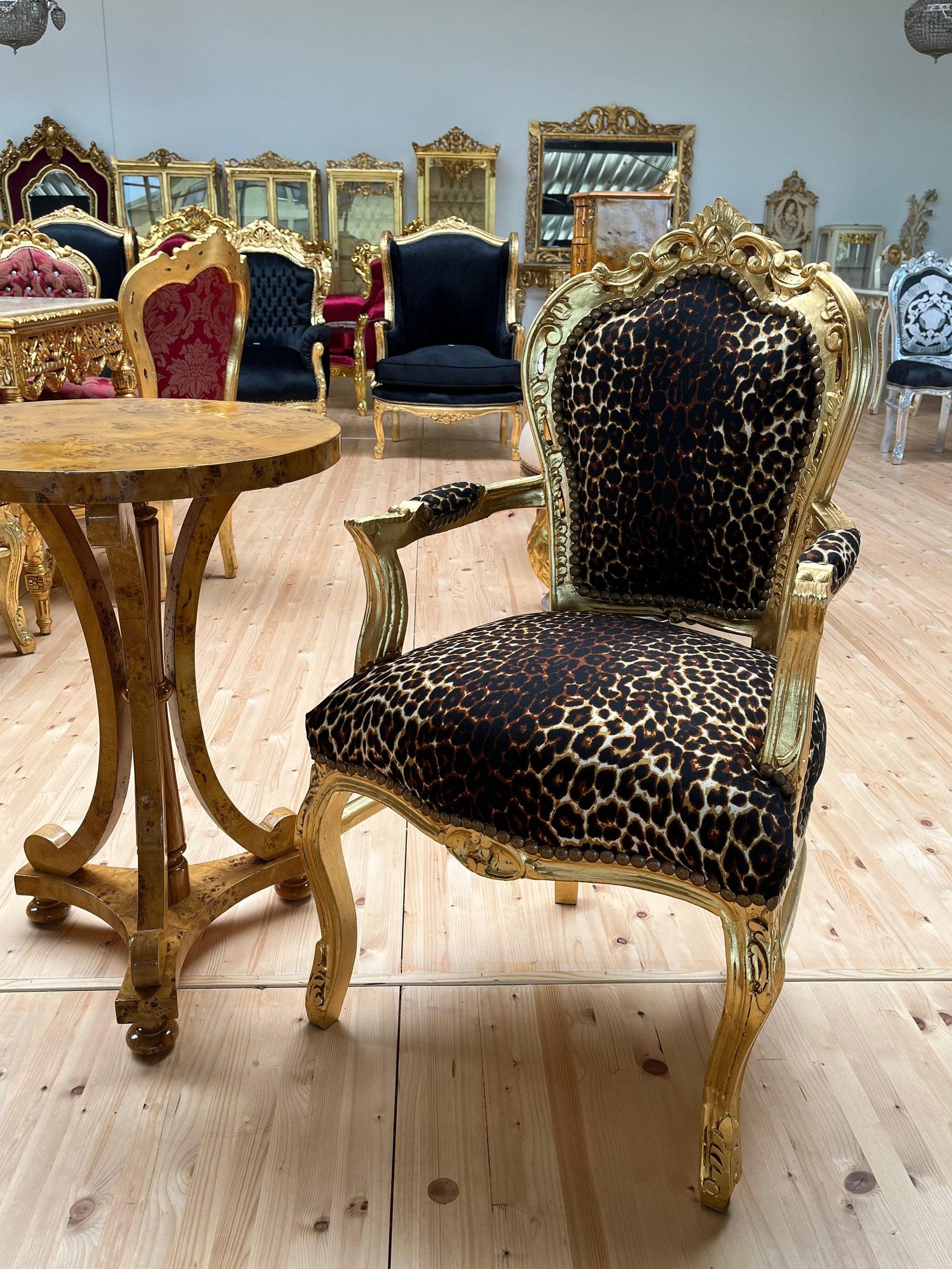 Französischer Sessel im Louis-Barock-Stil / French Louis Baroque Rococo Style Armchair - Gold Leopard