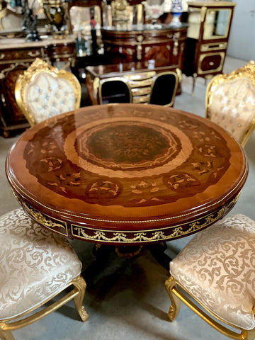 Round Dining Table Retro Baroque Style Wooden Brown Table Antique Italian Style Wooden Round Table for Home Decor