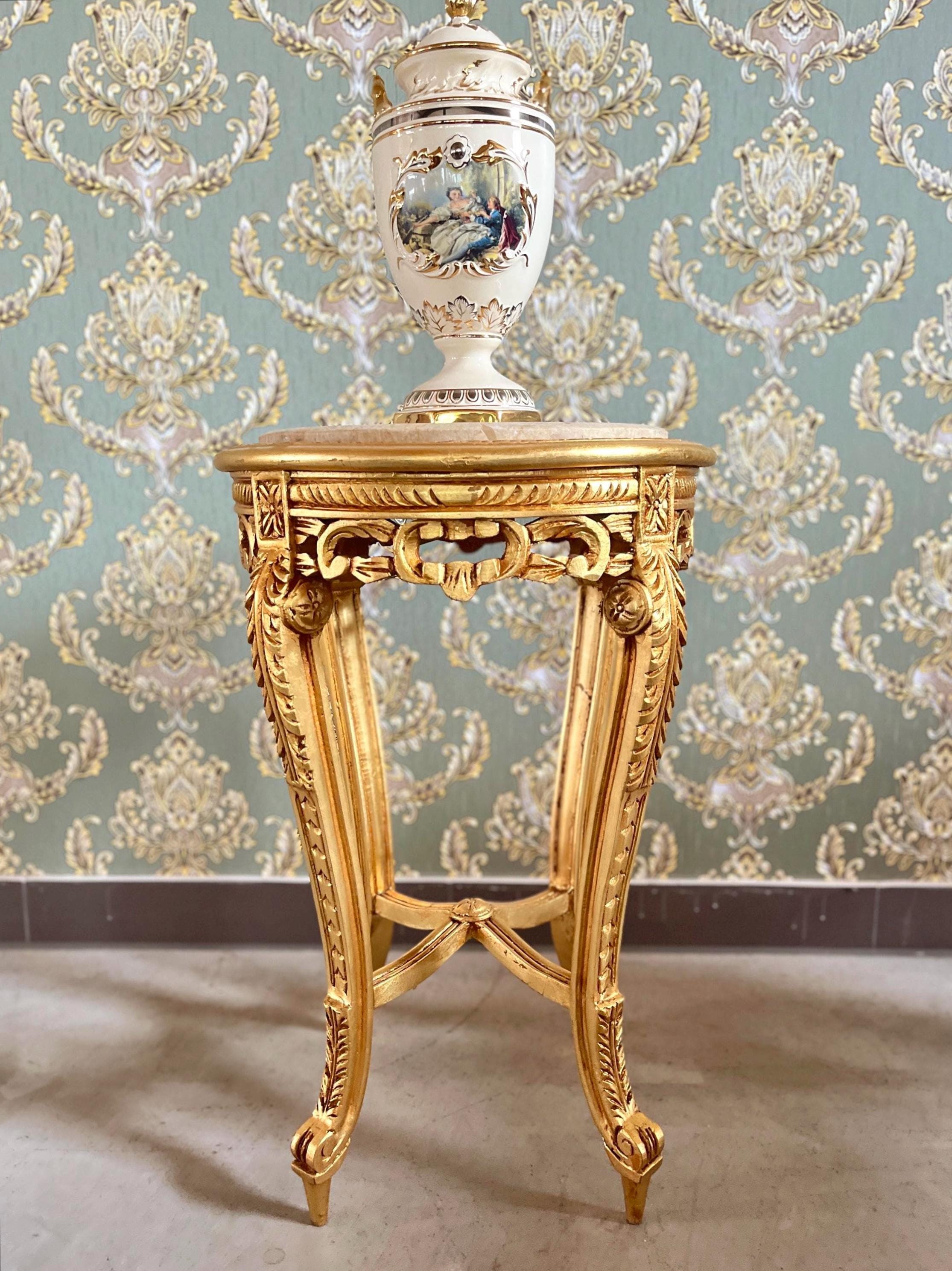 Side Table French Louis Antique Style with Marble Slab Top Coffee Table Retro Baroque Style In Gold Finish for Home Decor