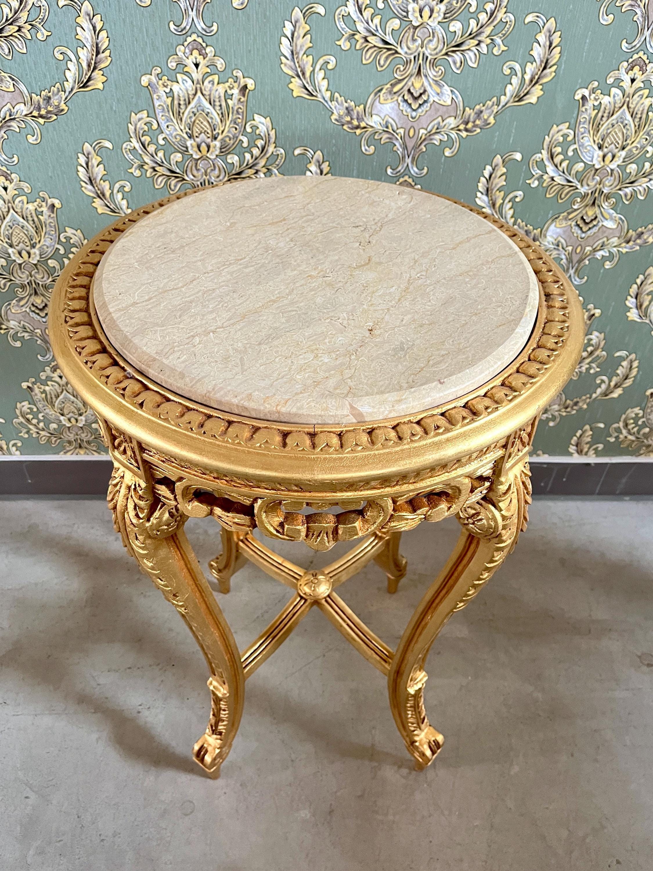 Side Table French Louis Antique Style with Marble Slab Top Coffee Table Retro Baroque Style In Gold Finish for Home Decor
