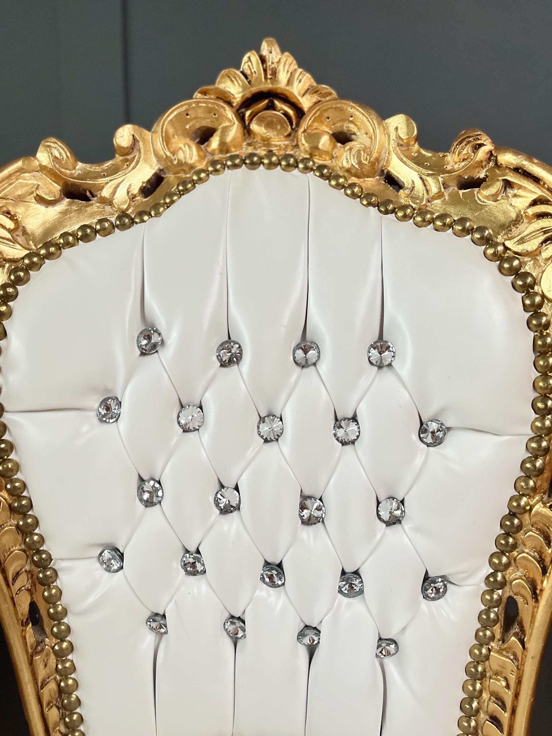 Accent Chair White Faux Leather French Rococo Chair for Dining Room Antique Style White Dining Chair in Gold Finish for Wedding Party Event