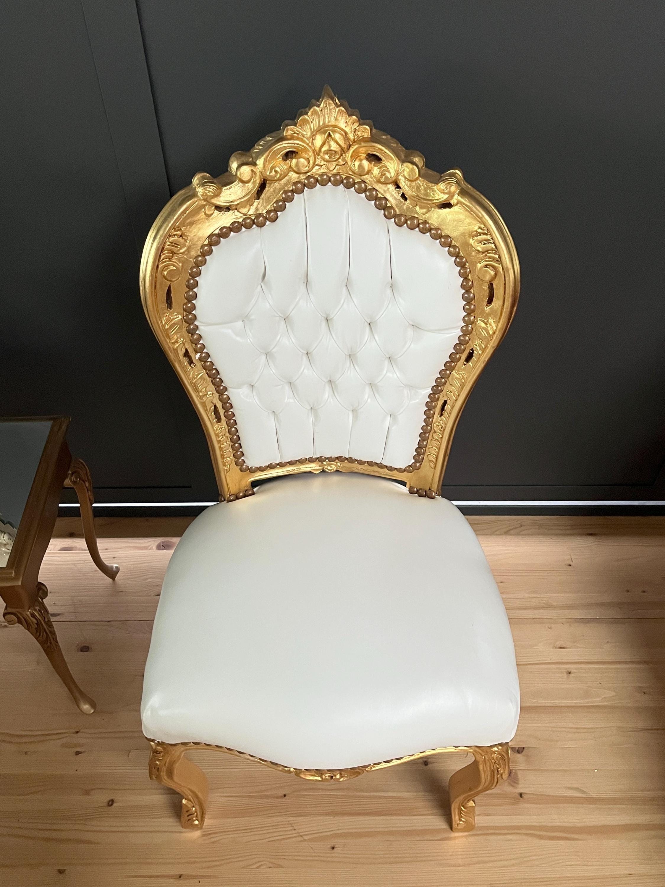 Accent Chair White Faux Leather French Rococo Chair for Dining Room Antique Style White Dining Chair in Gold Finish for Wedding Party Event