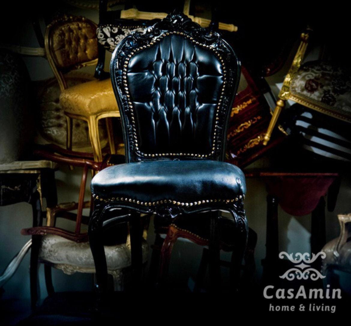 Französischer Louis XV Barockstuhl im antiken Stil / French Louis XV Baroque Antique Style Chair- Black