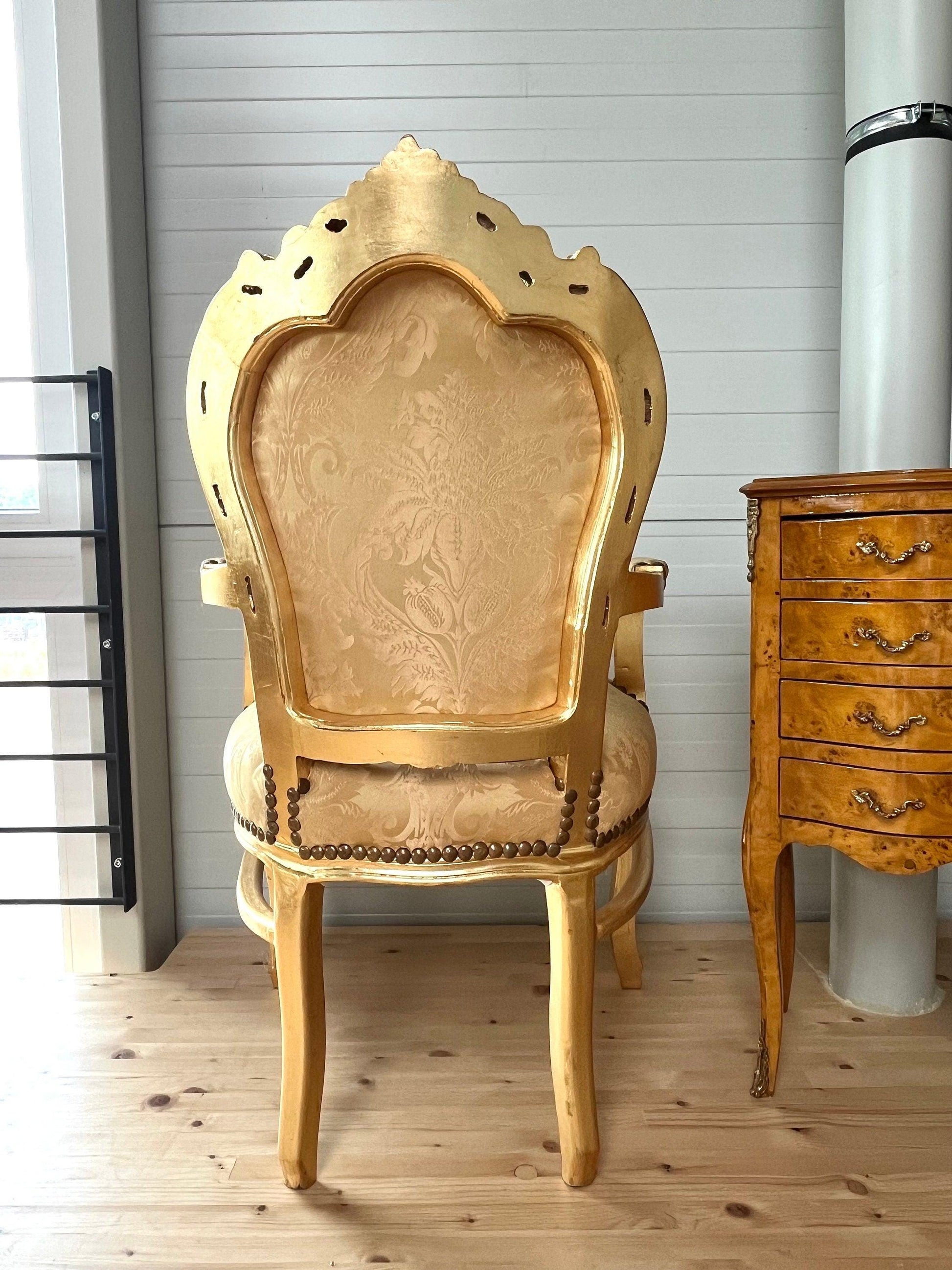 Armchair French Louis XV Style in Gold Finish Retro Baroque Rococo Style Chair Handcrafted for Home Decor