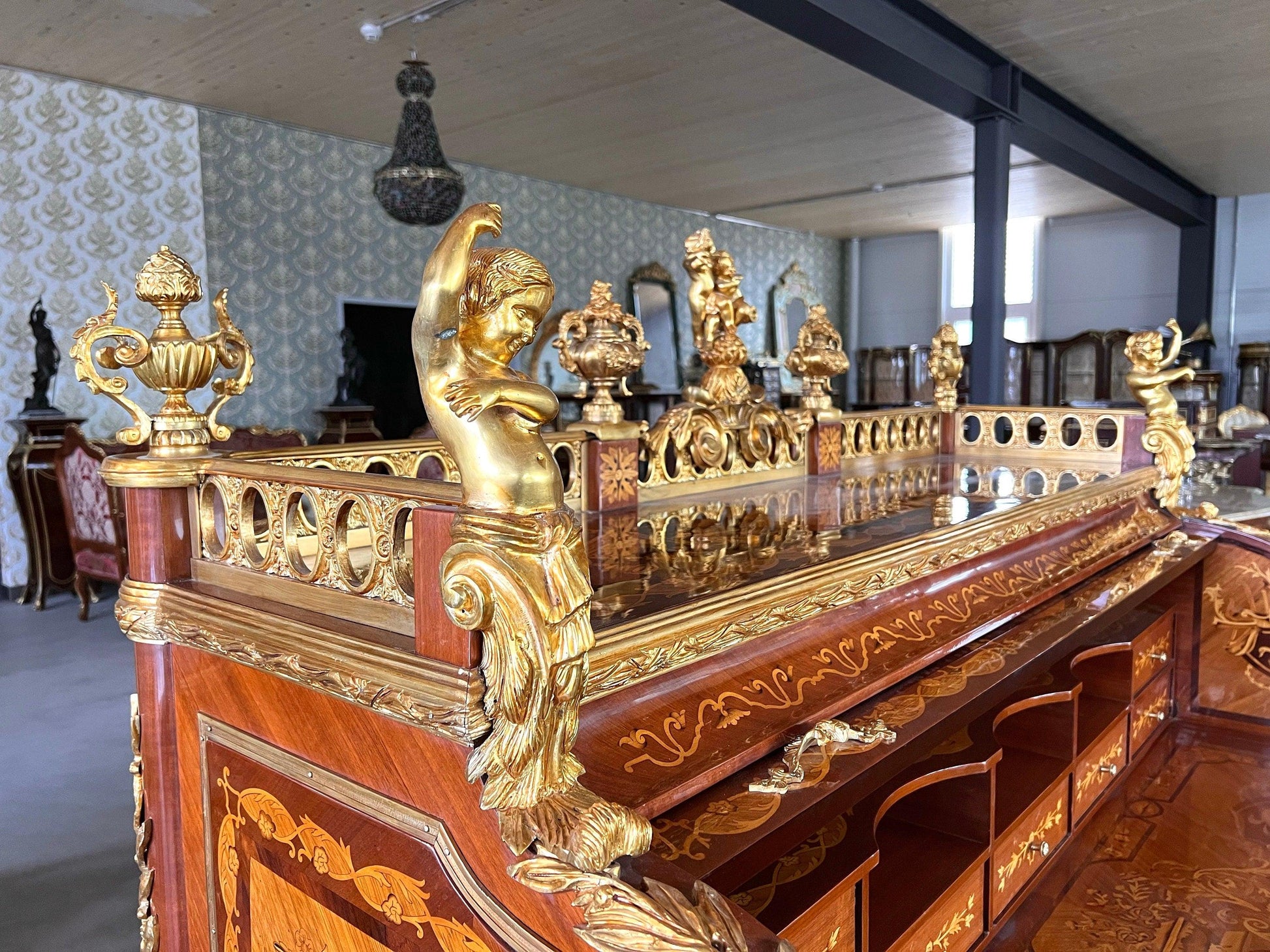 Deluxe Sekretär im antiken Barockstil mit Organisationsregal/ Deluxe Antique Baroque Style Secretary Desk with Organizational Shelf
