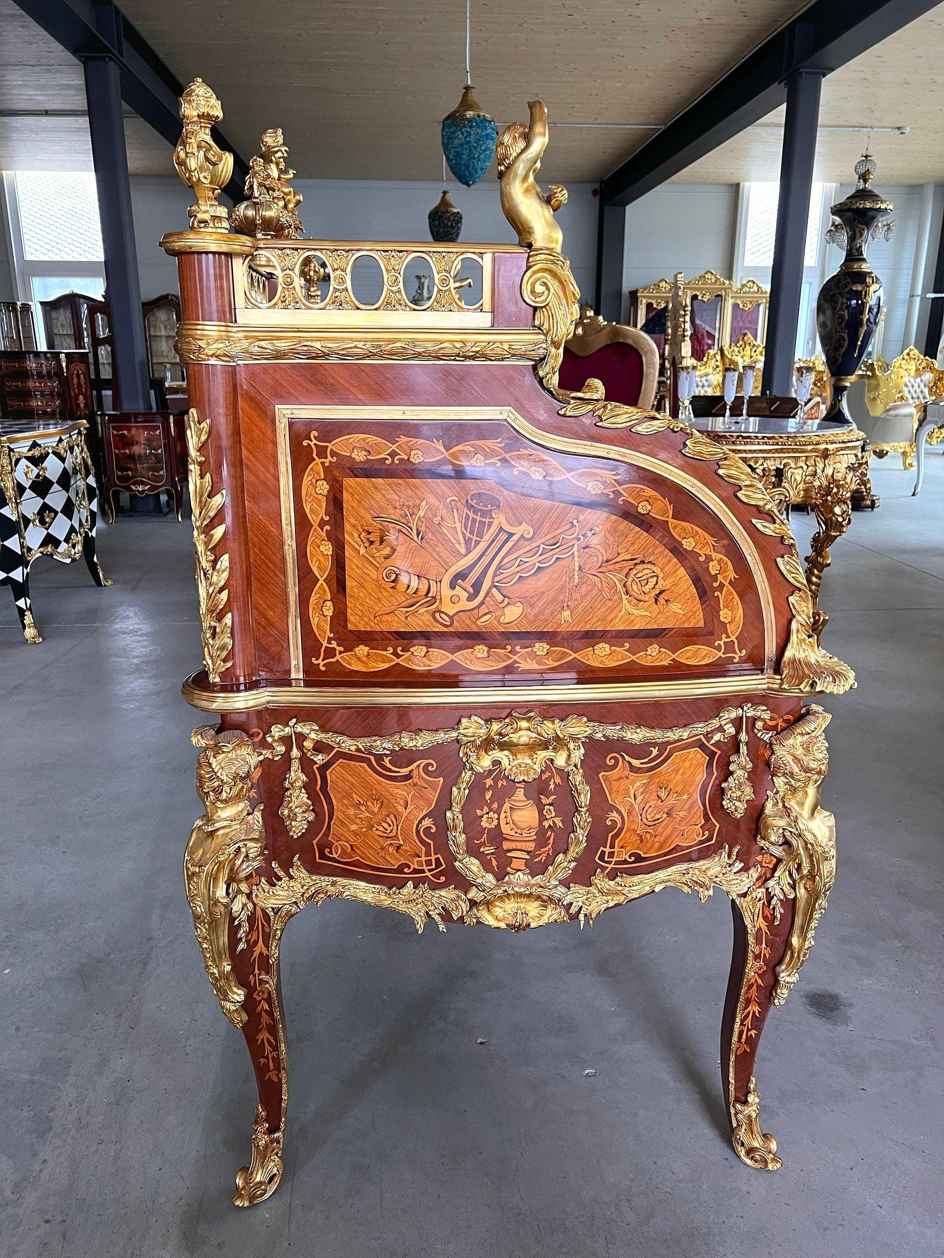 Deluxe Sekretär im antiken Barockstil mit Organisationsregal/ Deluxe Antique Baroque Style Secretary Desk with Organizational Shelf