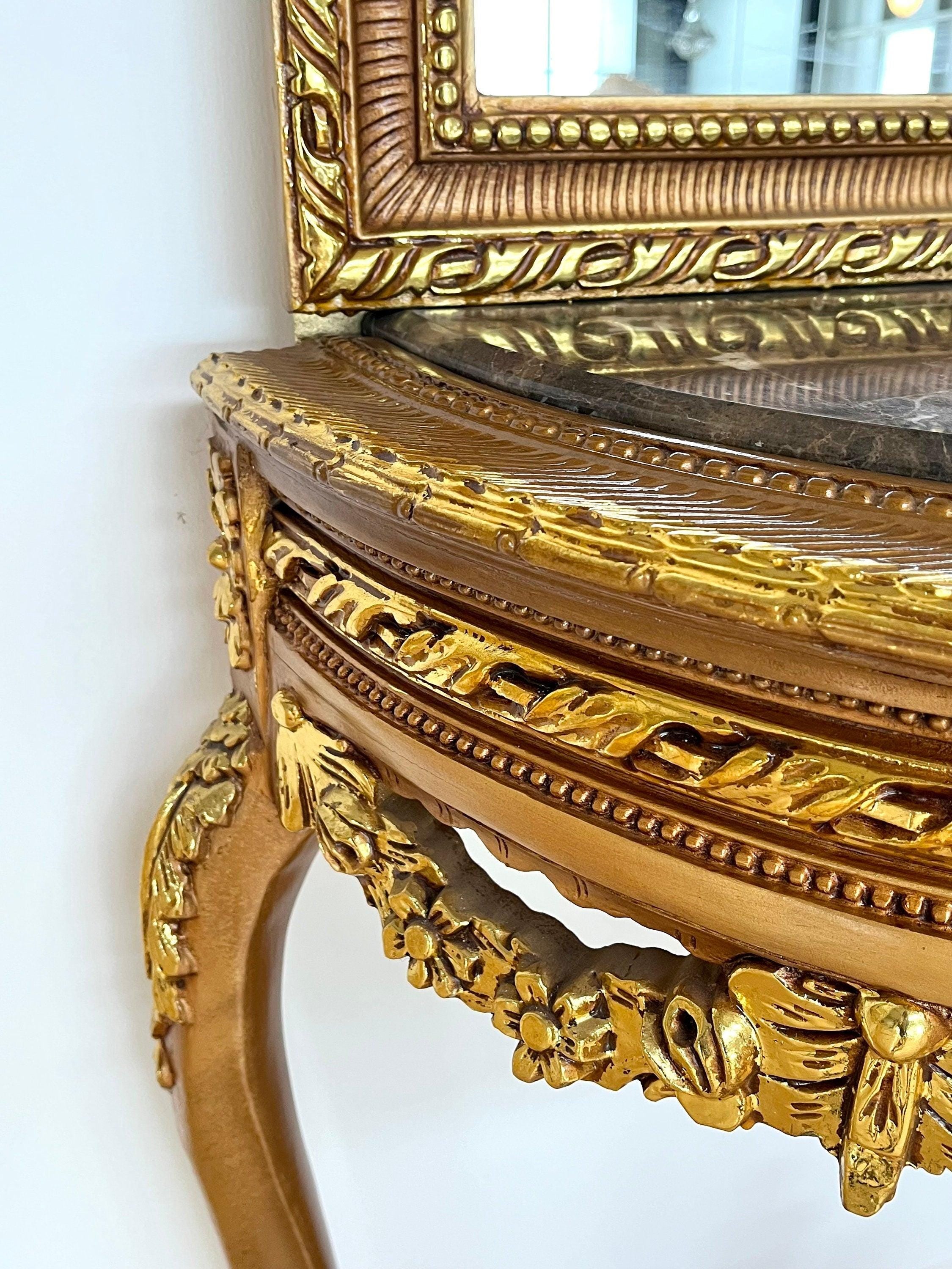 Konsolentisch mit Standspiegel Antik Barock Handarbeit Stil / Console Table with Standing Mirror Antique Baroque Handmade Marble Top